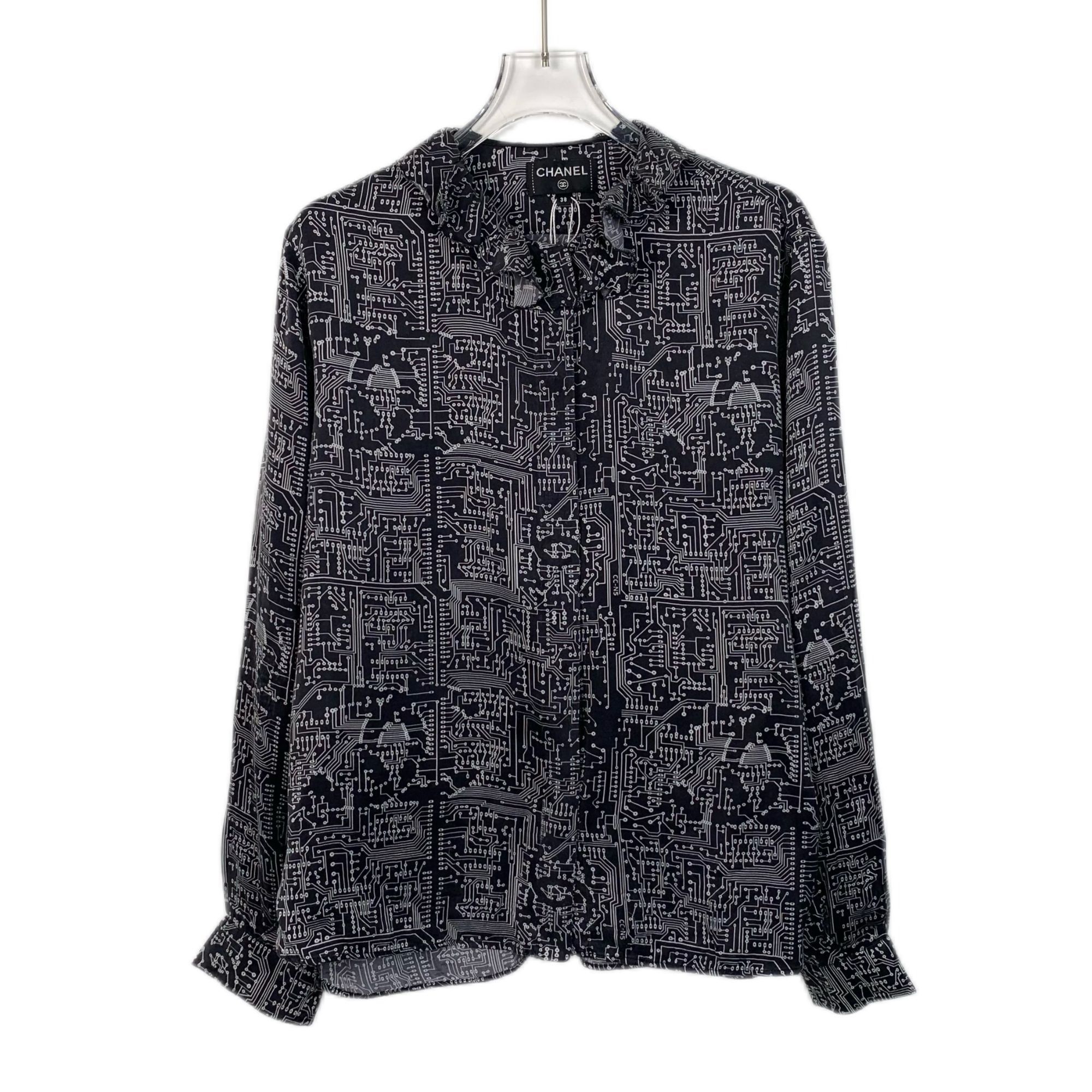 Chanel Chanel Black Circuit Board Print Silk Shirt Size 38 S Made I Size S / US 4 / IT 40 - 1 Thumbnail