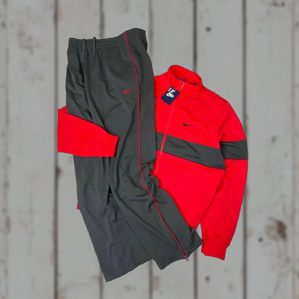 Nike VINTAGE Nike Tracksuit Jacket Jacket Pants Set XL Gray Red Men Size XL Track suit Size 46R - 1 Thumbnail