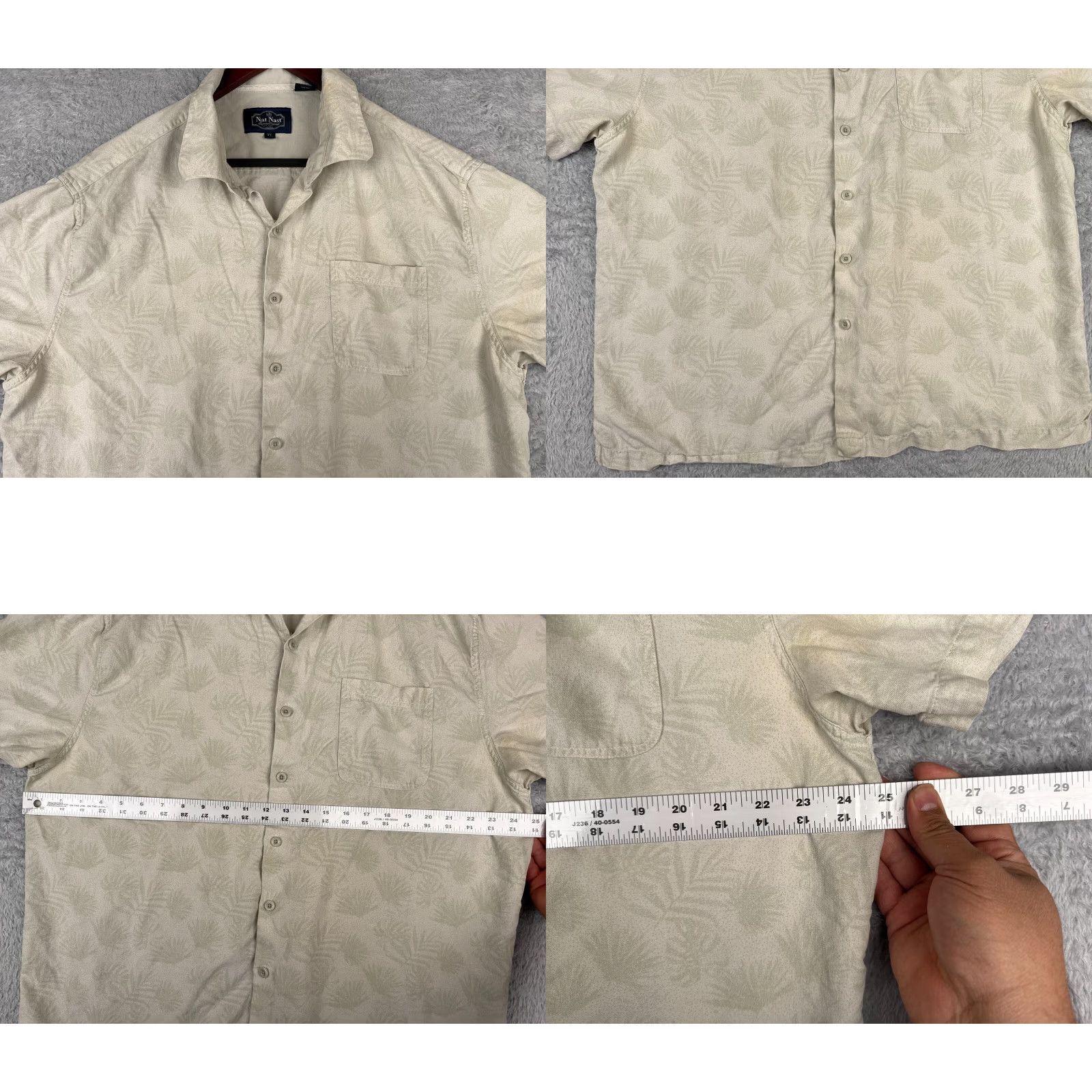 Nat Nast Nat Nast Mens Button-Up Hawaiian Shirt XL Beige Silk Cotton Blend Floral Palm Leaf Printed Hawaiian Adults Mens Size US XL / EU 56 / 4 - 8 Thumbnail