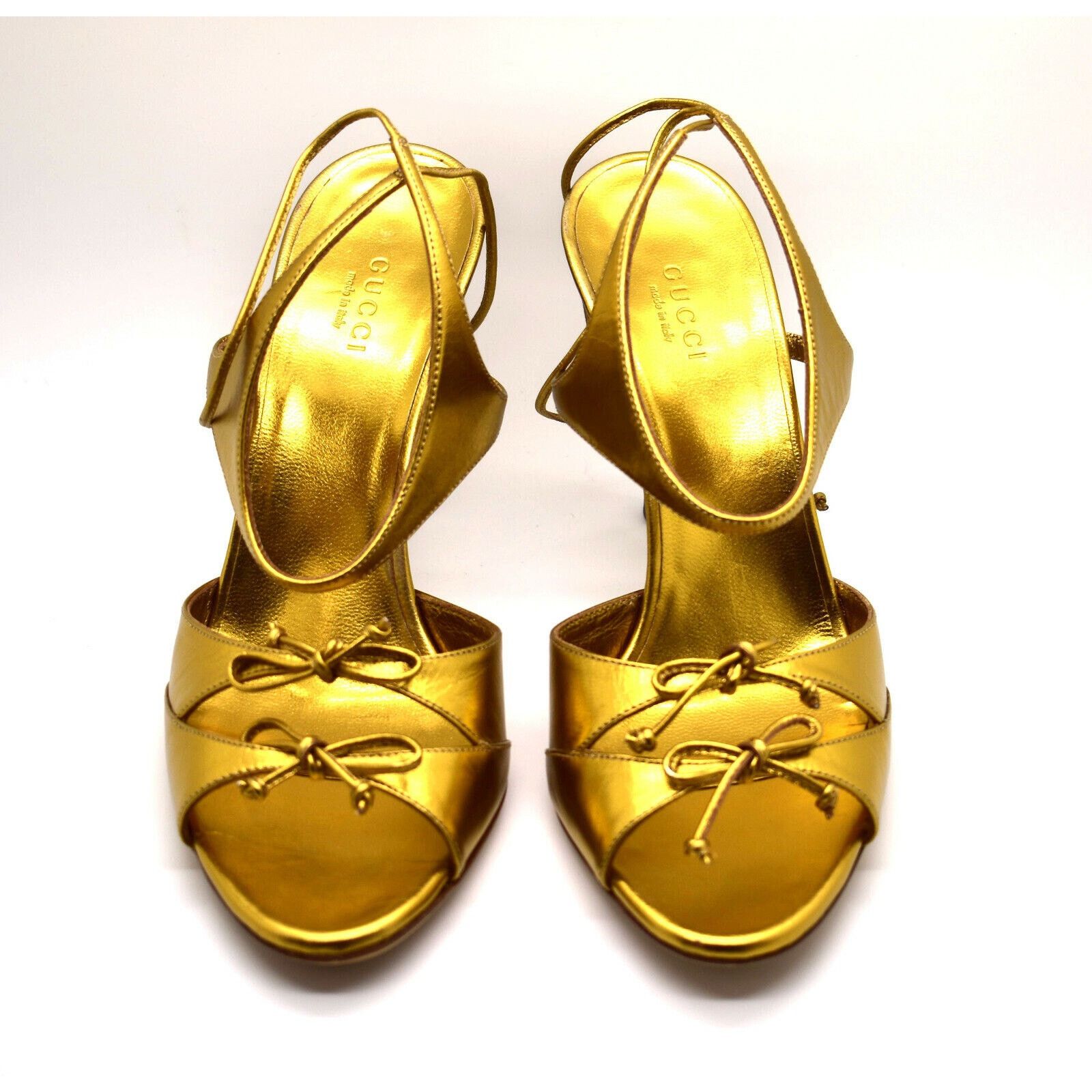Gucci G0 NEW GUCCI Gold Metallic Leather Heels Shoes Size 7.5 B Size US 7.5 / IT 37.5 - 4 Thumbnail