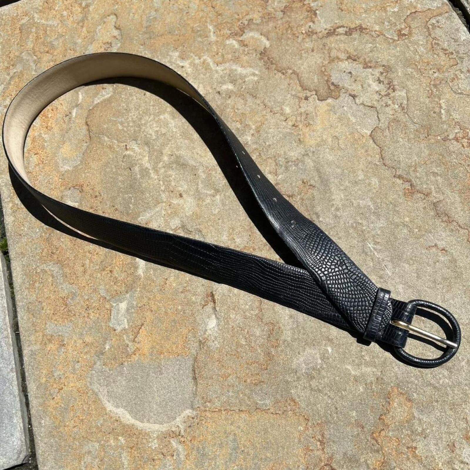 Vintage Vintage 80s Black Blue Leather Belt Size ONE SIZE - 1 Thumbnail