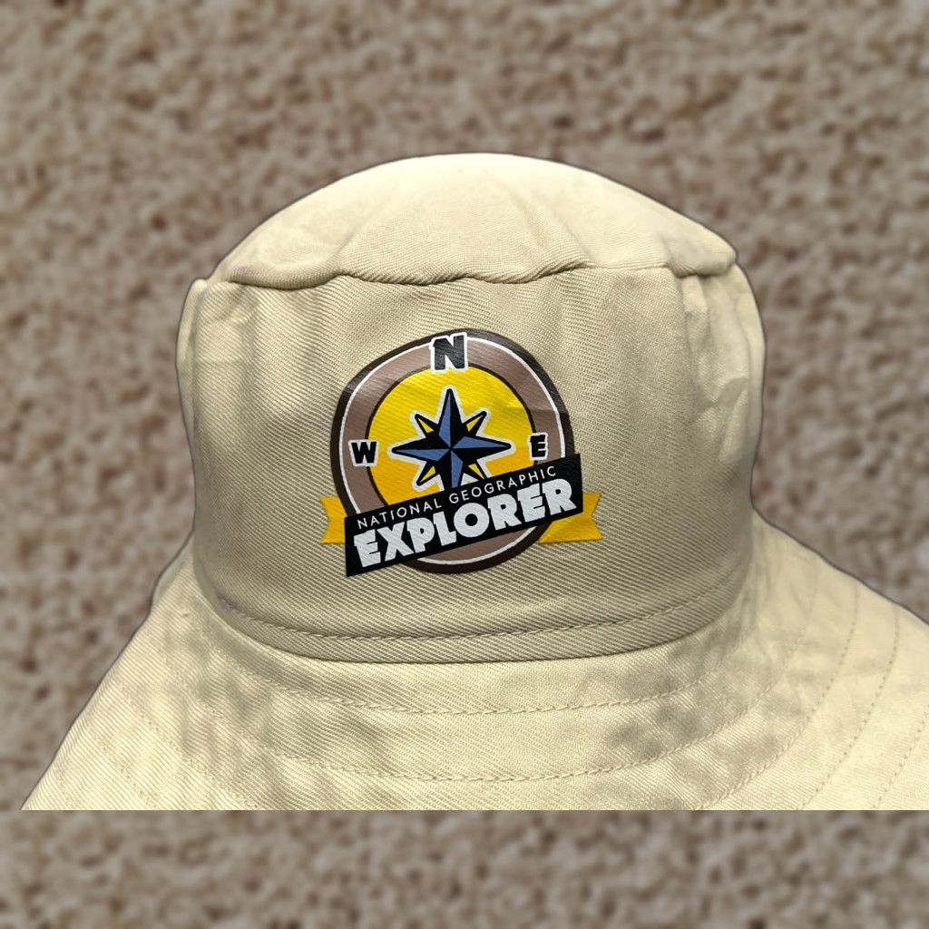 Vintage National Geographic Explorer Bucket Hat Adult One Size Beige 100% Polyester Camp Size ONE SIZE - 1 Thumbnail