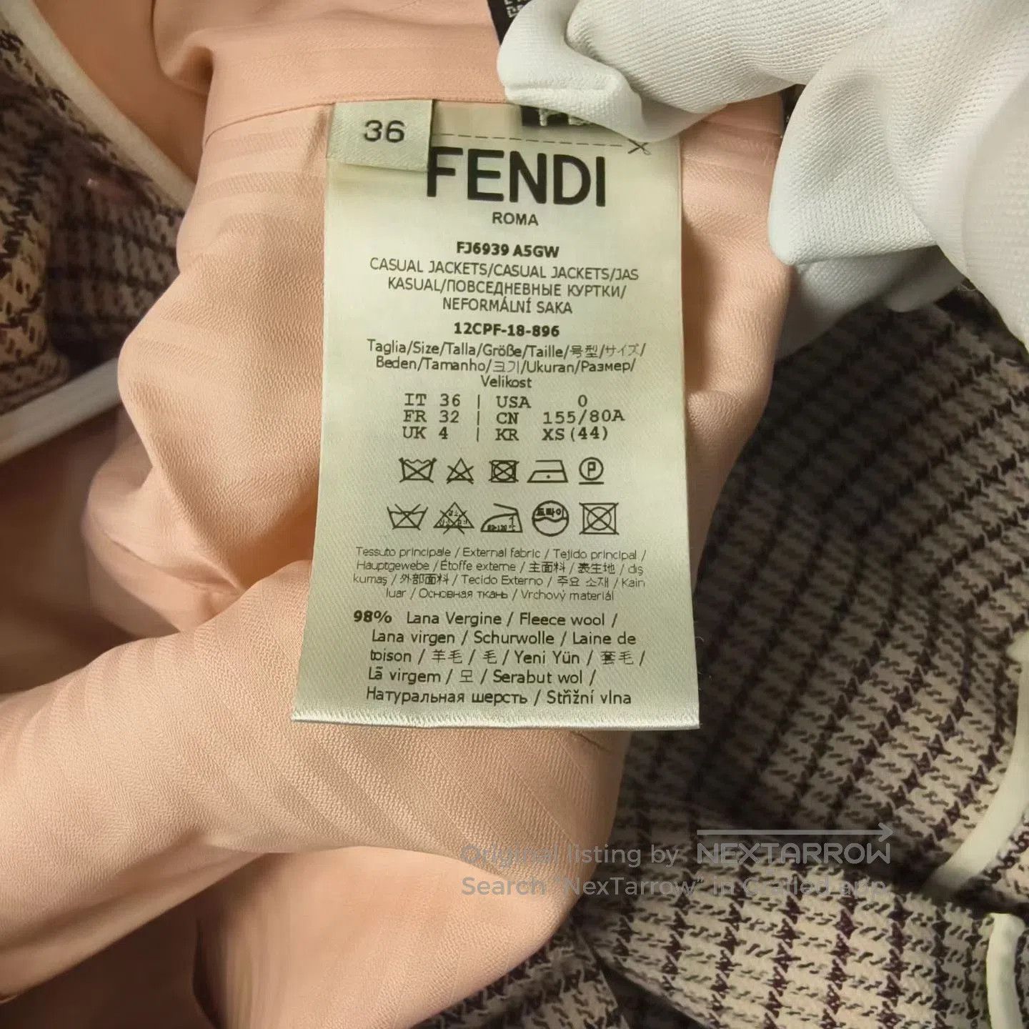 Fendi Fendi Pink Houndstooth Waist-Cinched Blazer. Size XS / US 0-2 / IT 36-38 - 5 Thumbnail