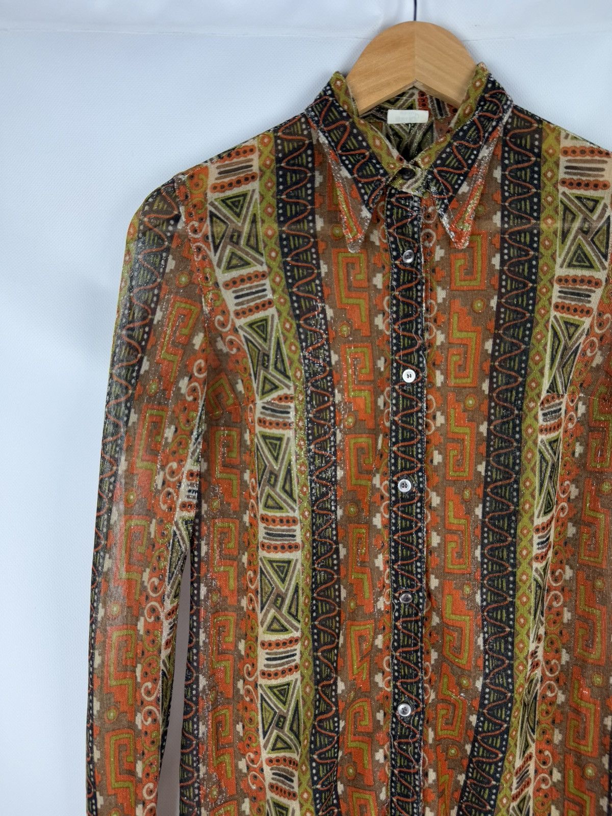 Celine Celine Vintage 70s Geometric Pattern L/S Button Up Shirt Size M / US 6-8 / IT 42-44 - 4 Thumbnail