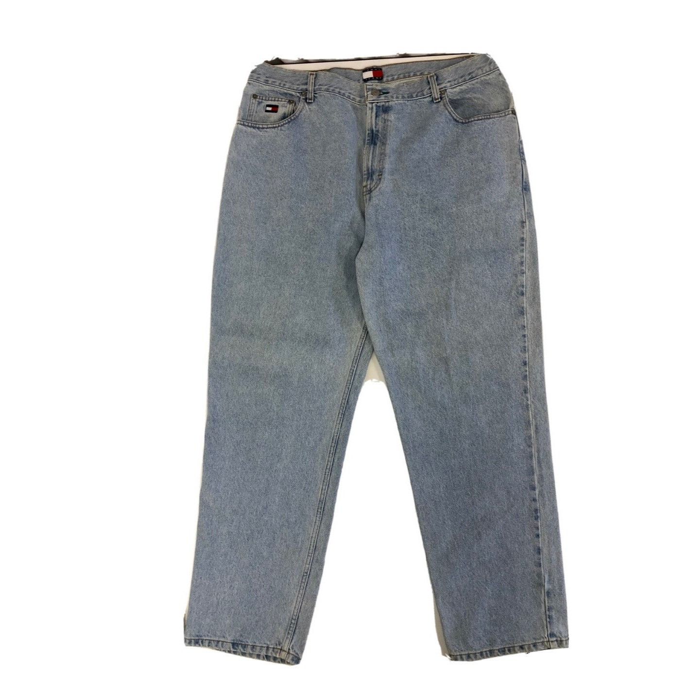 Tommy Hilfiger 90’s Y2K FLAG Logo ACID Wash BAGGY Hip Hop Blue Jeans 38 Size US 38 / EU 54 - 3 Thumbnail
