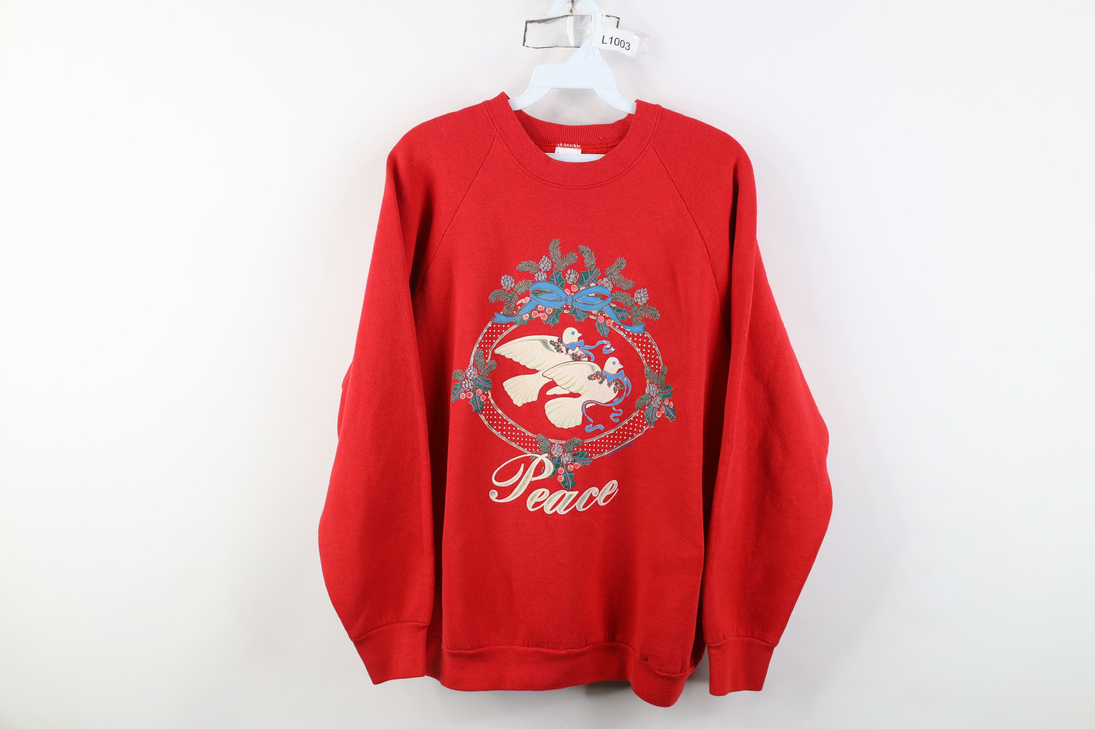Vintage Vintage 90s Doves Birds Wreath Christmas Sweatshirt USA Size L / US 10 / IT 46 - 1 Thumbnail