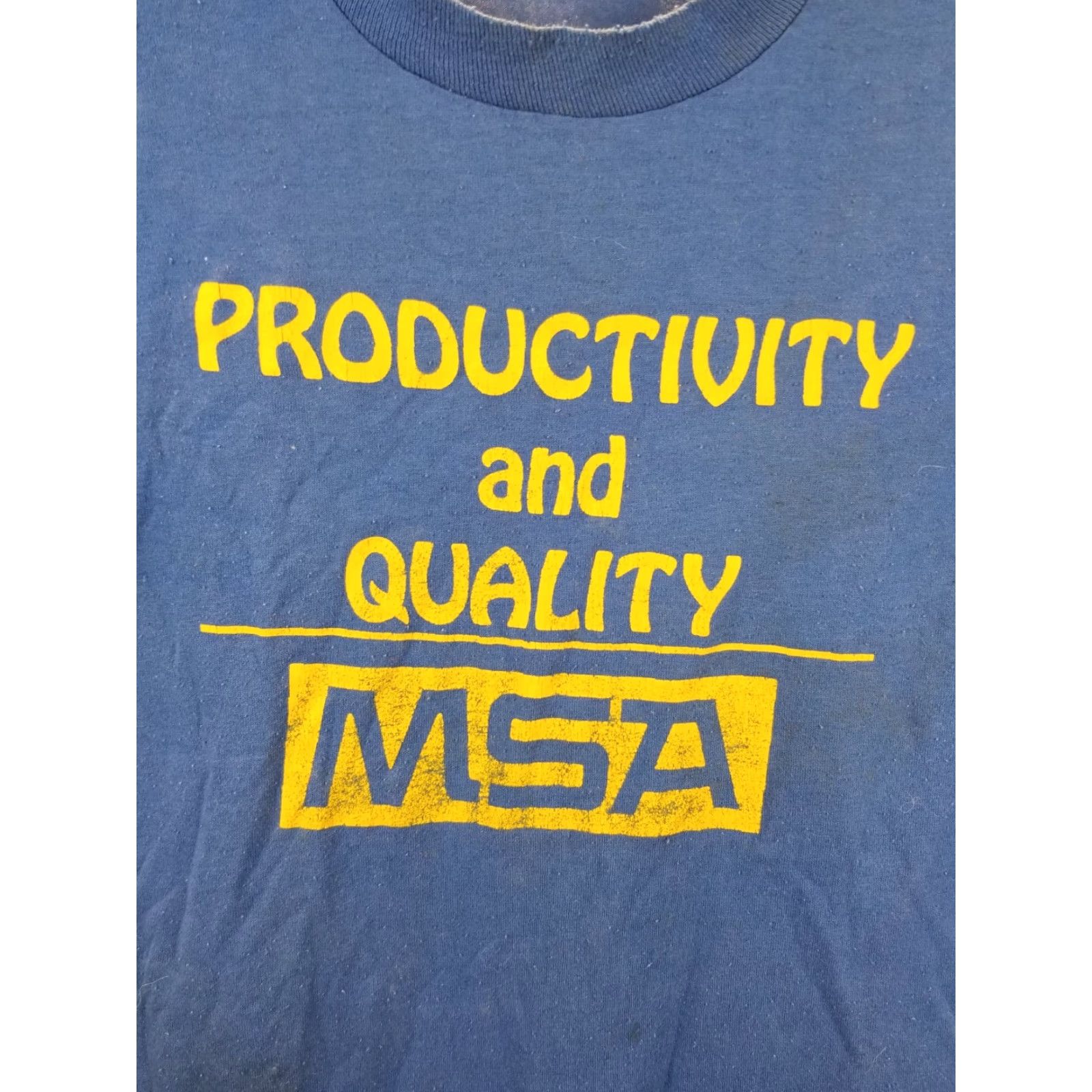 Vintage VINTAGE 80' PRODUCTIVITY AND QUALITY MSA BLUE 50/50 T-SHIRT SZ MEDIUM Shirt Mens XS-50/50? Size US M / EU 48-50 / 2 - 2 Thumbnail