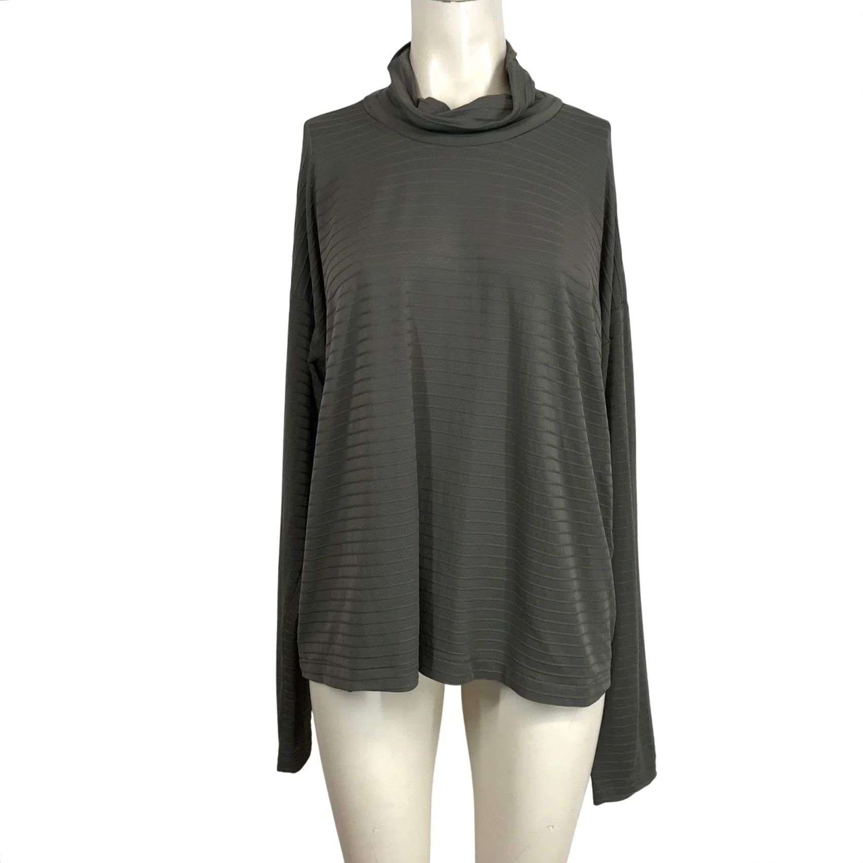 CO F.H. Clothing Co Large Long Sleeve Striped Turtleneck Top Chic Olive Green Size L / US 10 / IT 46 - 2 Thumbnail