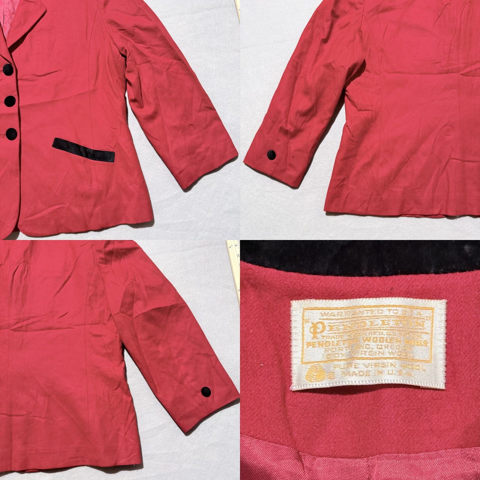 Pendleton VINTAGE Pendleton Blazer Women Red Wool 3-Button Jacket Large L USA Made Velvet Black Velvet Accent Button Size L / US 10 / IT 46 - 8 Thumbnail