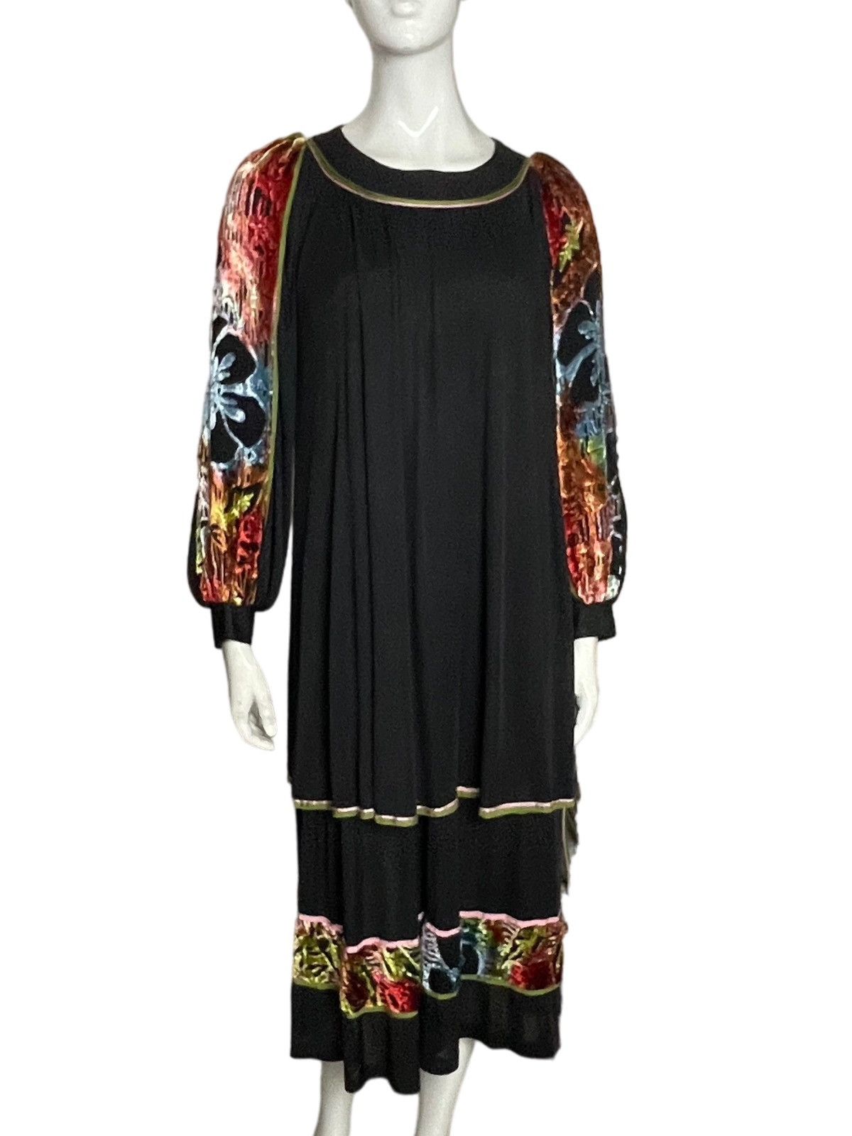 image of 1970S Lesley Sandra London Devoré Black Dress Vintage, Women's (Size XS)