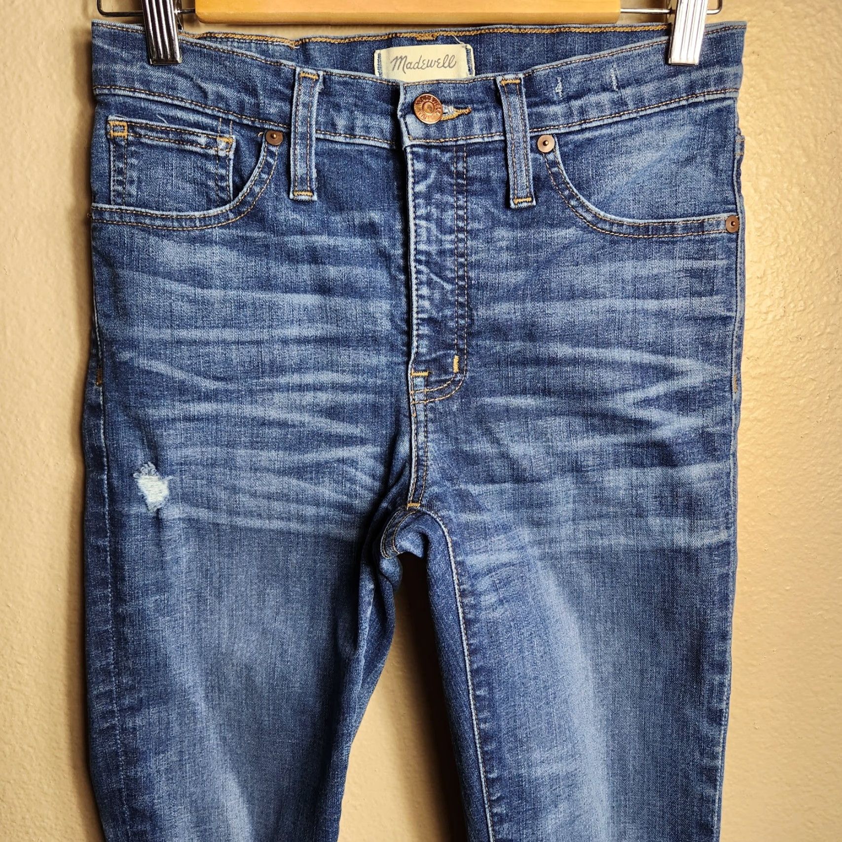 Madewell Madewell Jeans Womens 9" High Rise Distressed Skinny Jeans Blue 27 Regular Denim Cotton Blend 5-Pocket Size 27" / US 4 / IT 40 - 3 Thumbnail