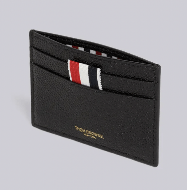 Thom Browne Black Pebble Grain Leather Debossed 4-Bar Single Card Holder Size ONE SIZE - 1 Thumbnail