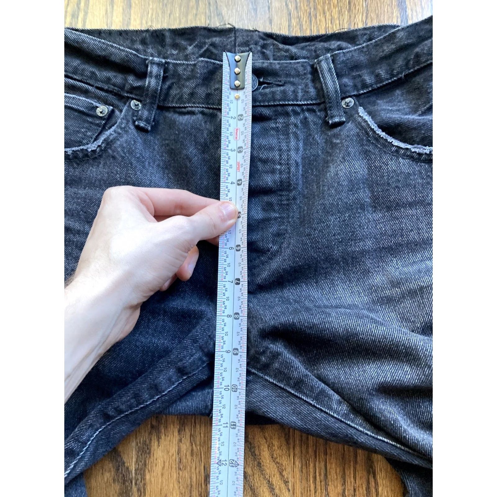 MOUSSY VINTAGE Moussy Jeans Womens Size 29 Black Raw Hem Tapered Buttonfly Distressed Japan 28in Inseam Mens? Size 29" - 5 Thumbnail