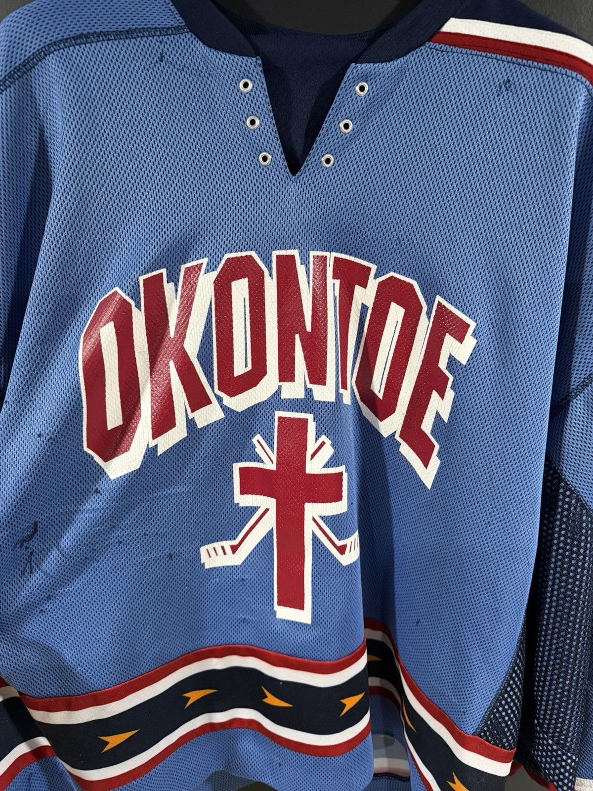 Vintage 1990s Vintage Okontoe Jesus Distressed Grunge Goalie Jersey Size US XXL / EU 58 / 5 - 2 Thumbnail
