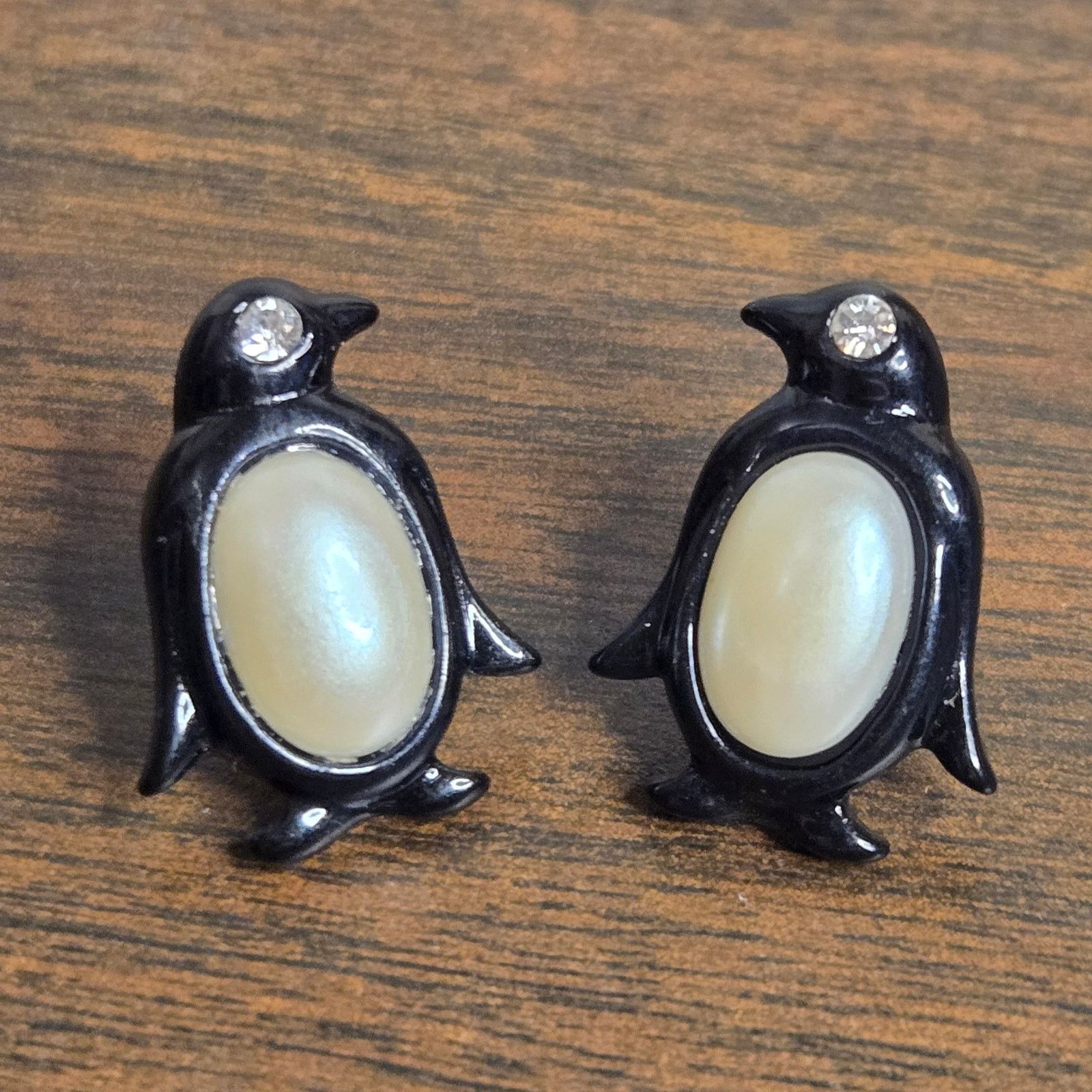 Vintage Gold Tone Owl & Enameled Penguin Studs - Whimsical Bird Size ONE SIZE - 3 Thumbnail