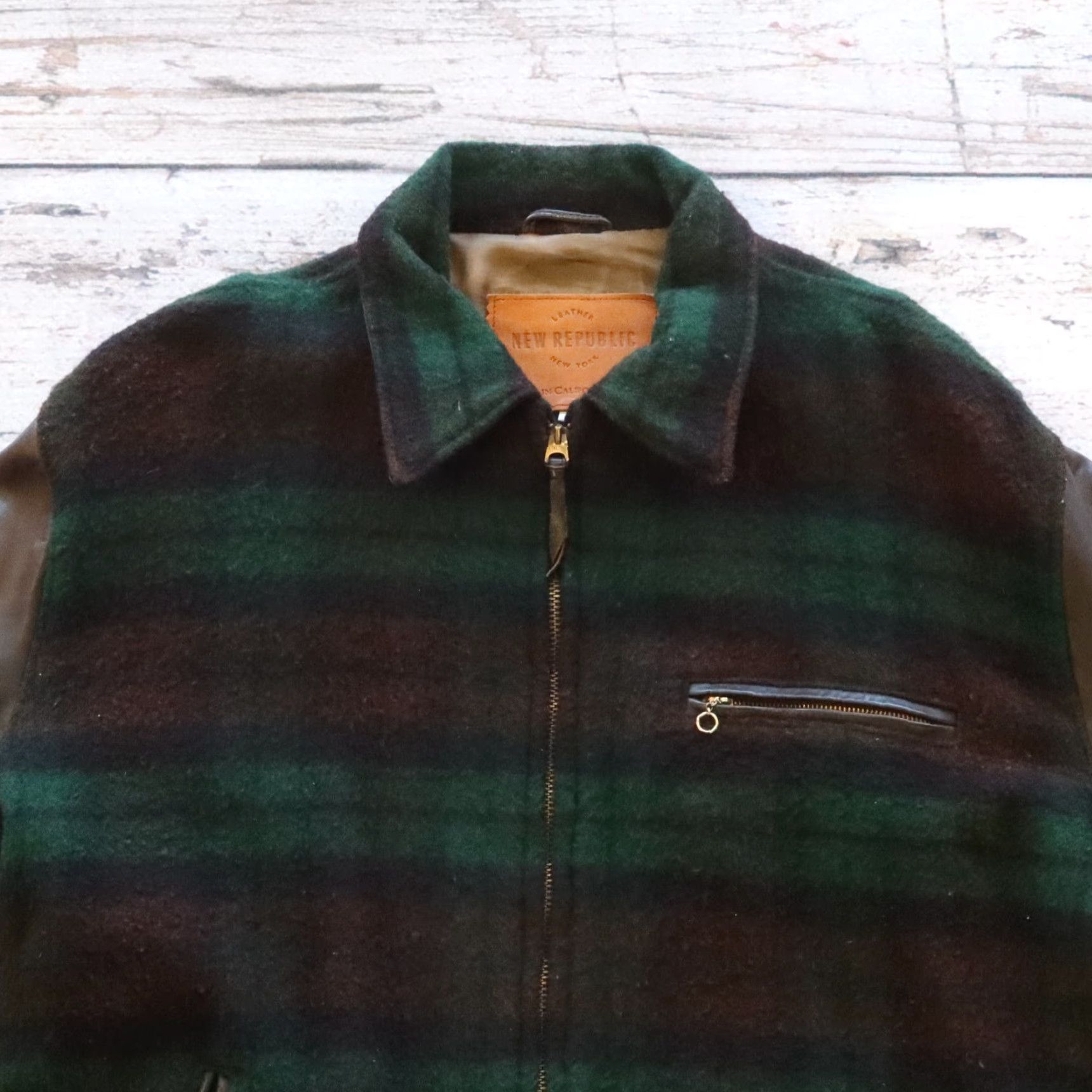 New Republic VINTAGE New Republic Jacket Leather Wool Size L Green Mens Size US L / EU 52-54 / 3 - 2 Thumbnail