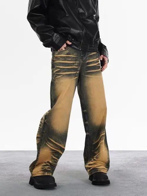 Japanese Brand × Jean Retro yellow mud dyed water ripple jeans Size US 32 / EU 48 - 2 Thumbnail