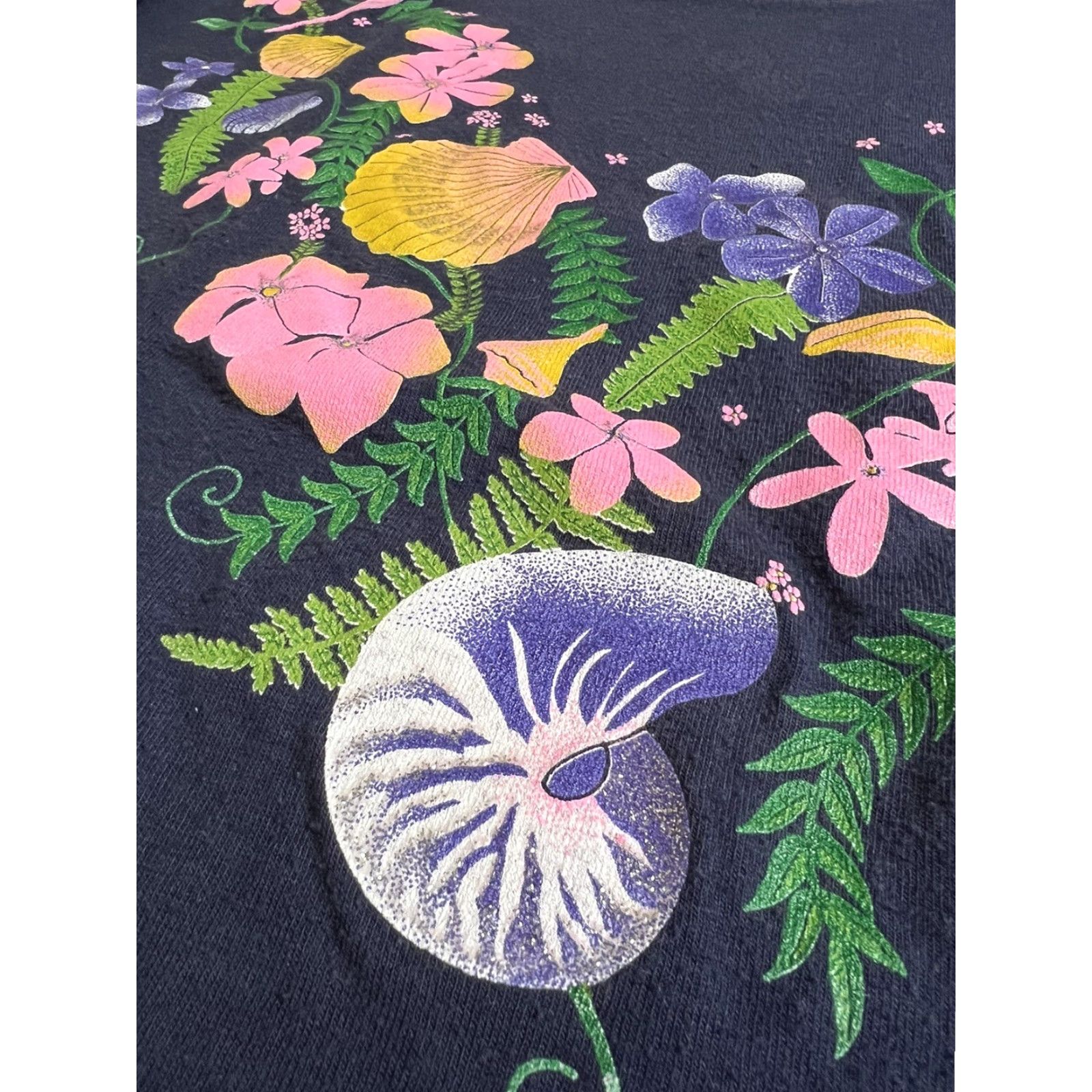 Vintage VINTAGE Florida Floral Rose Glitter T-Shirt Womens L Blue 1990s Cotton Graphic Tourist Single Stitch Tee Size L / US 10 / IT 46 - 5 Thumbnail