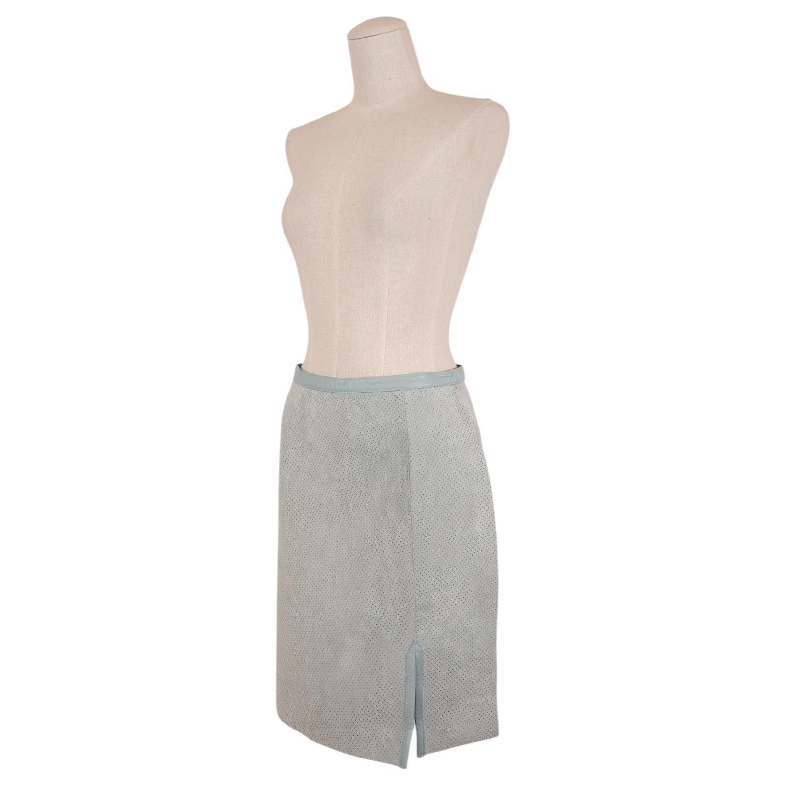 Other Vintage Paolo Santini Perforated Suede Leather Skirt Blue Size 29" - 1 Thumbnail