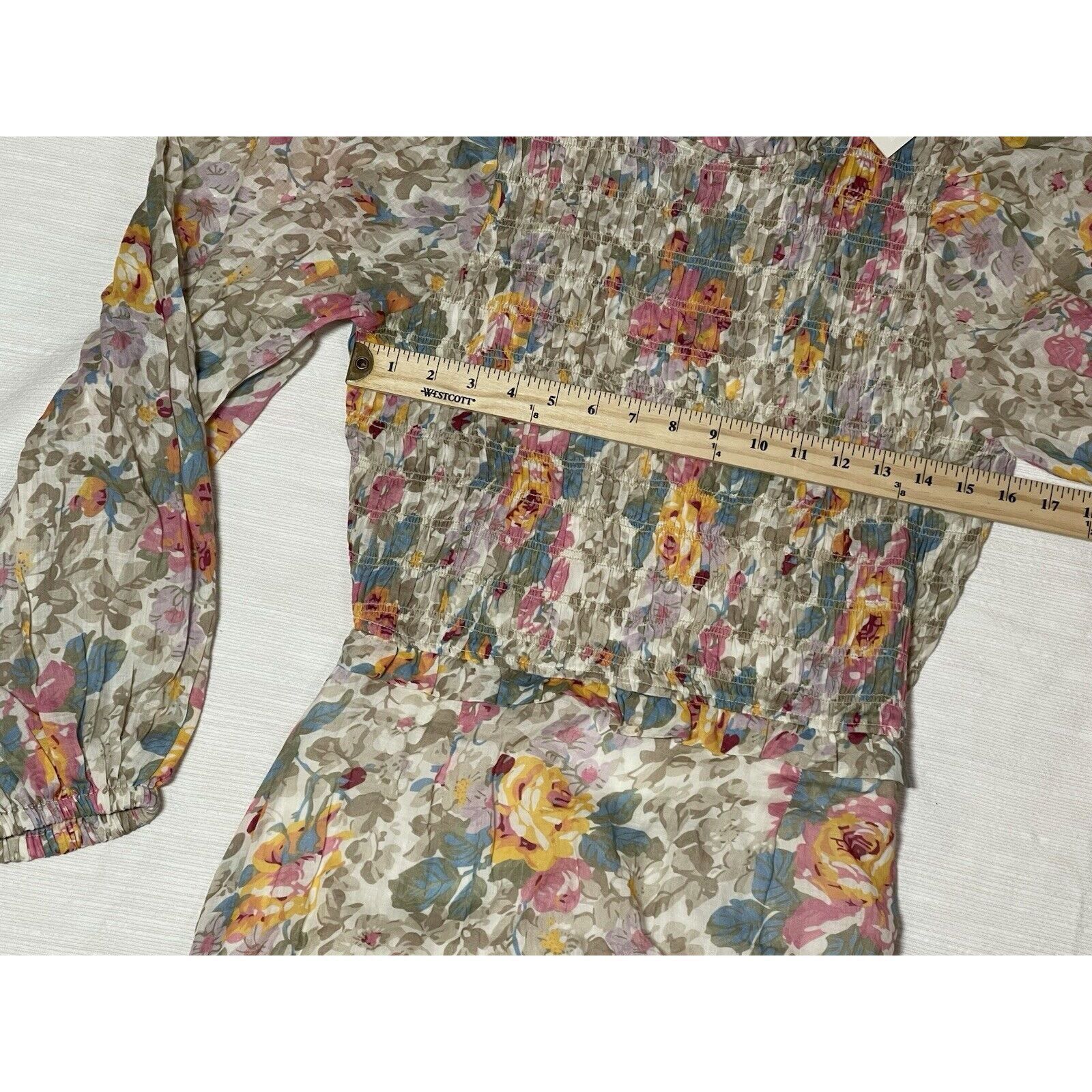 Sea New York NWT SEA New York Ines Floral Long Sleeve Smocked Dress Ivory Size L / US 10 / IT 46 - 6 Thumbnail
