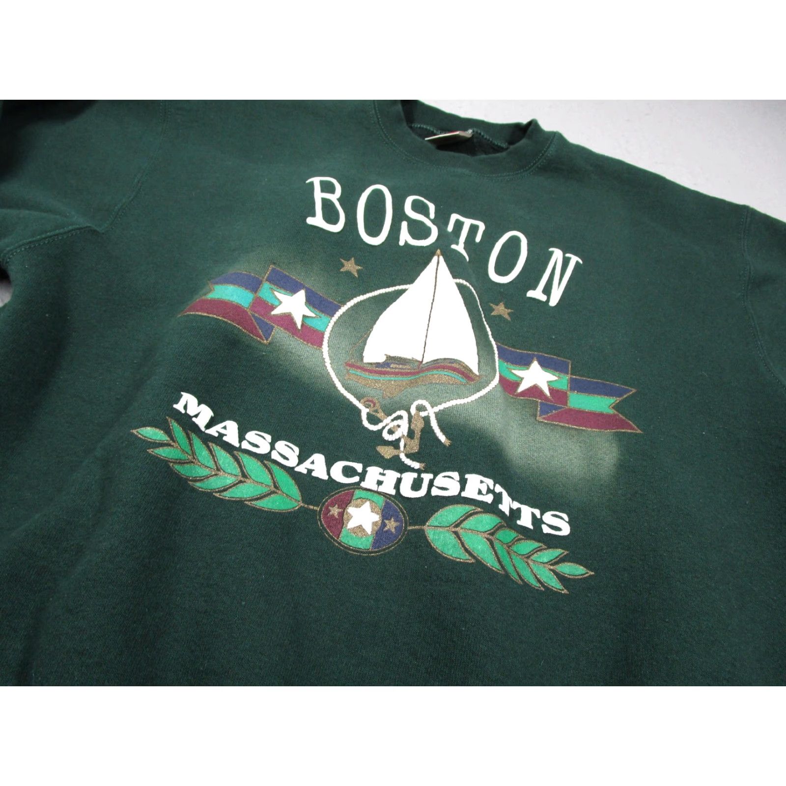 Fruit Of The Loom Vintage Fruit Of The Loom Boston MA Sweatshirt Mens Large Green Sailboat 90s Size US L / EU 52-54 / 3 - 2 Thumbnail