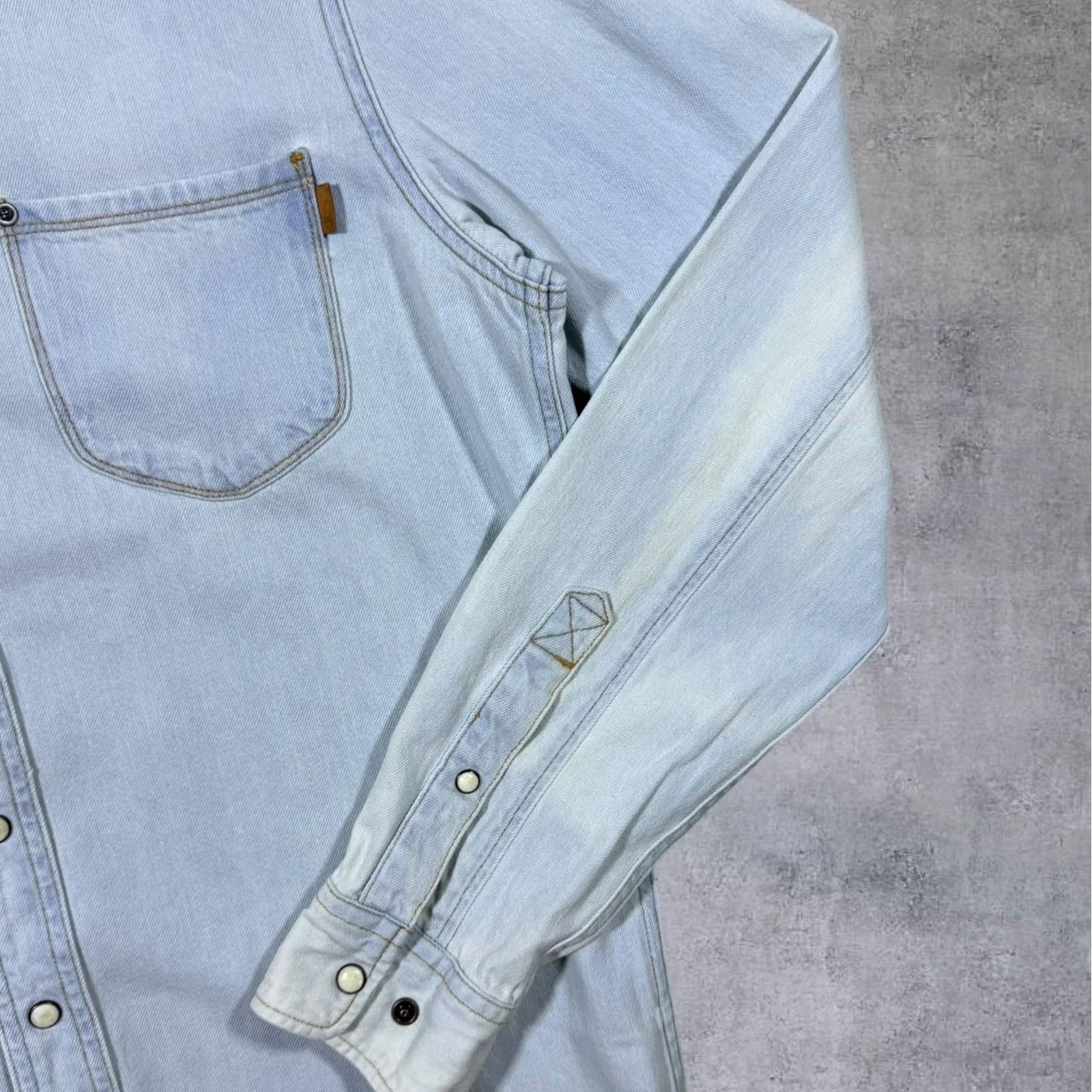 Timberland Timberland Shirt Denim Slim Fit Faded Blue Long Sleeve Button-Up Medium Mens Regular Cotton Popper Button Casual Size US M / EU 48-50 / 2 - 5 Thumbnail