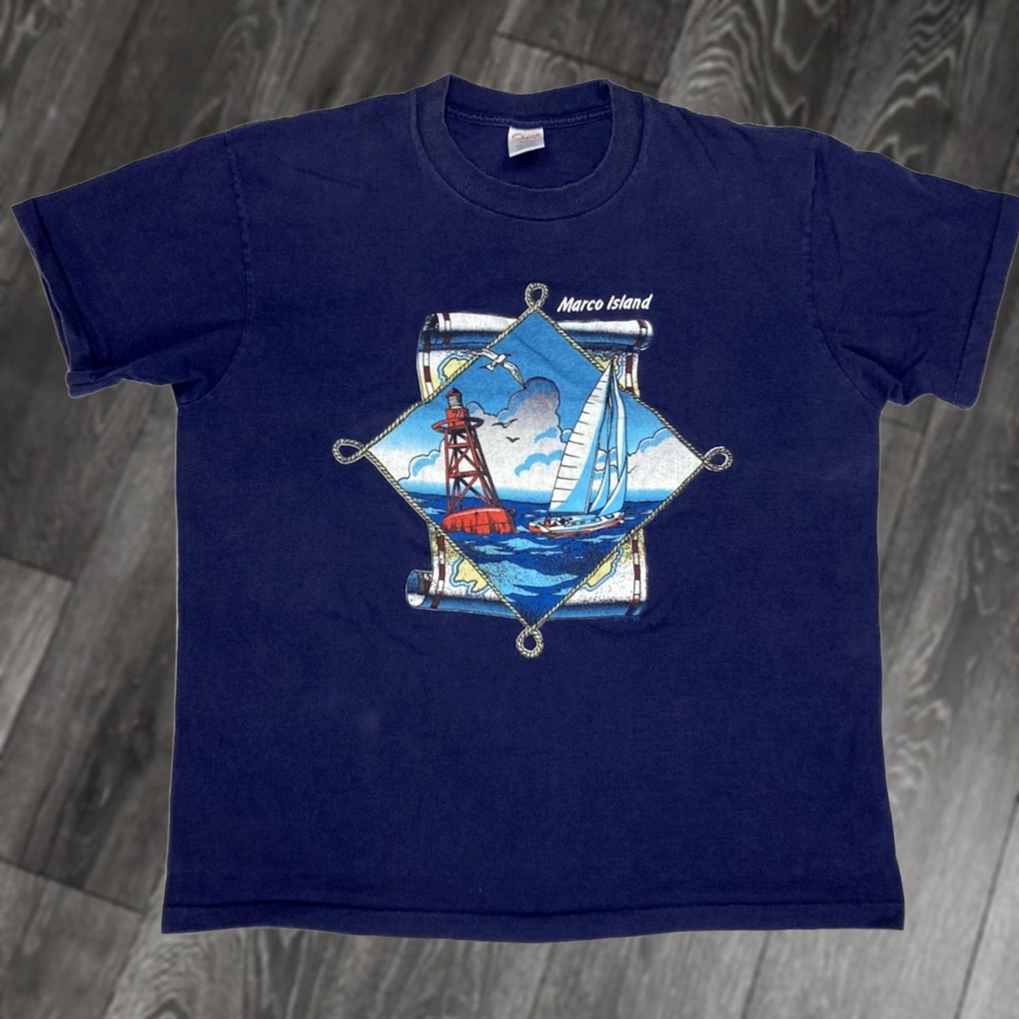 Vintage VINTAGE Sherry's Marco Island Graphic T-shirt Men XL Blue USA 90s Single Stitch Size US XL / EU 56 / 4 - 1 Thumbnail