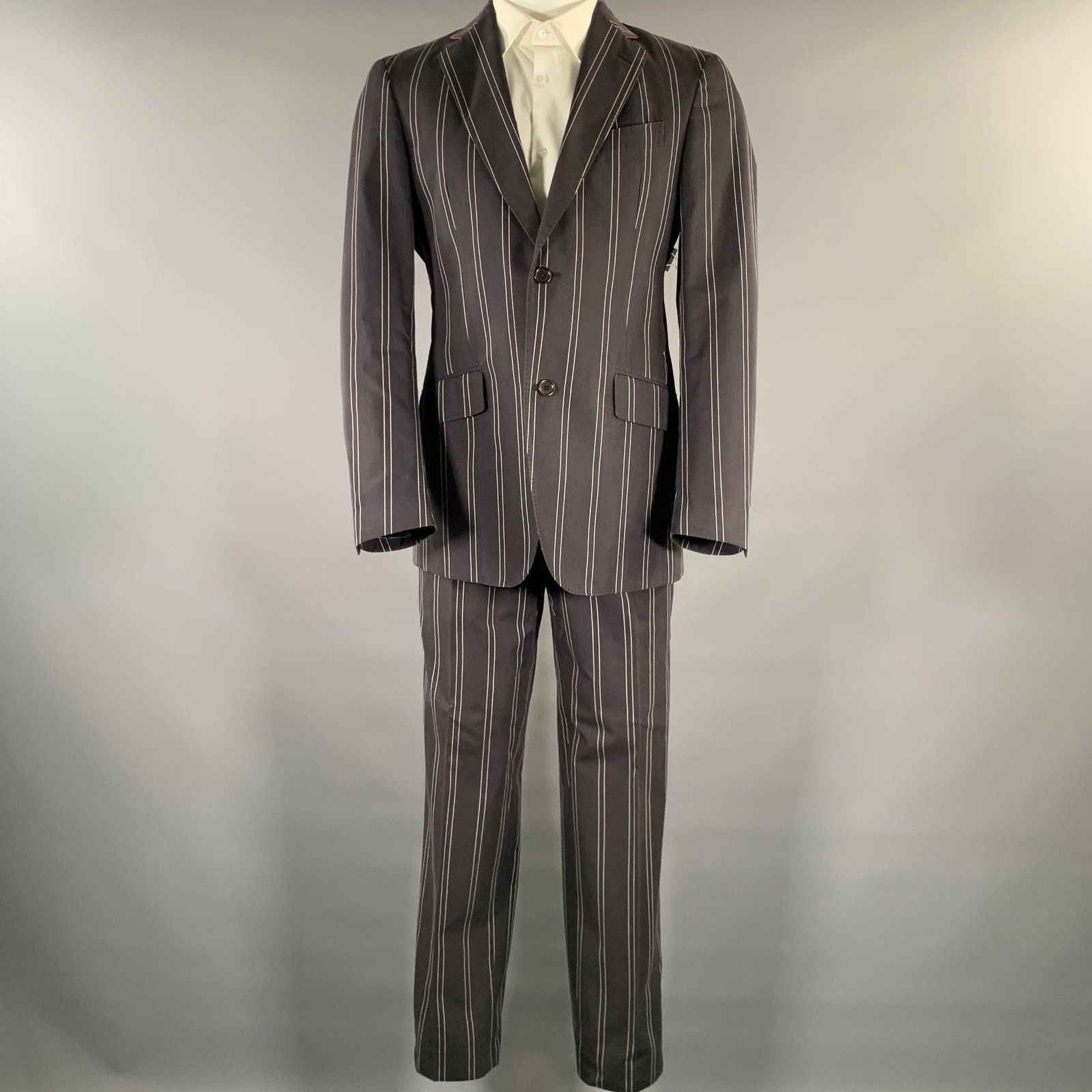 Etro ETRO Size 38 Black White Pinstripe Cotton Notch Lapel Suit Size 38R - 2 Thumbnail