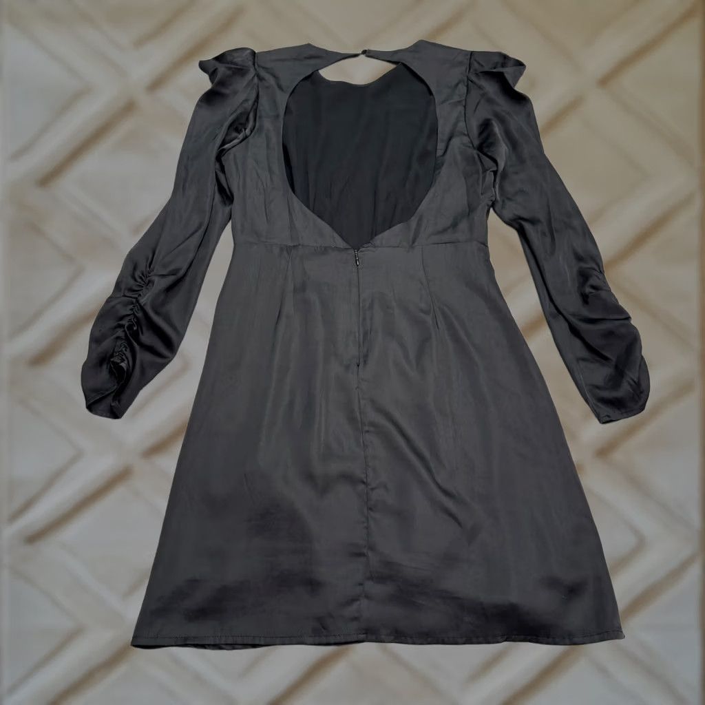 ASTR The Label ASTR The Label Mini Dress Puff Sleeve Ruffle Cut Out Backless Black Satin Women M Dress Size M / US 6-8 / IT 42-44 - 1 Thumbnail
