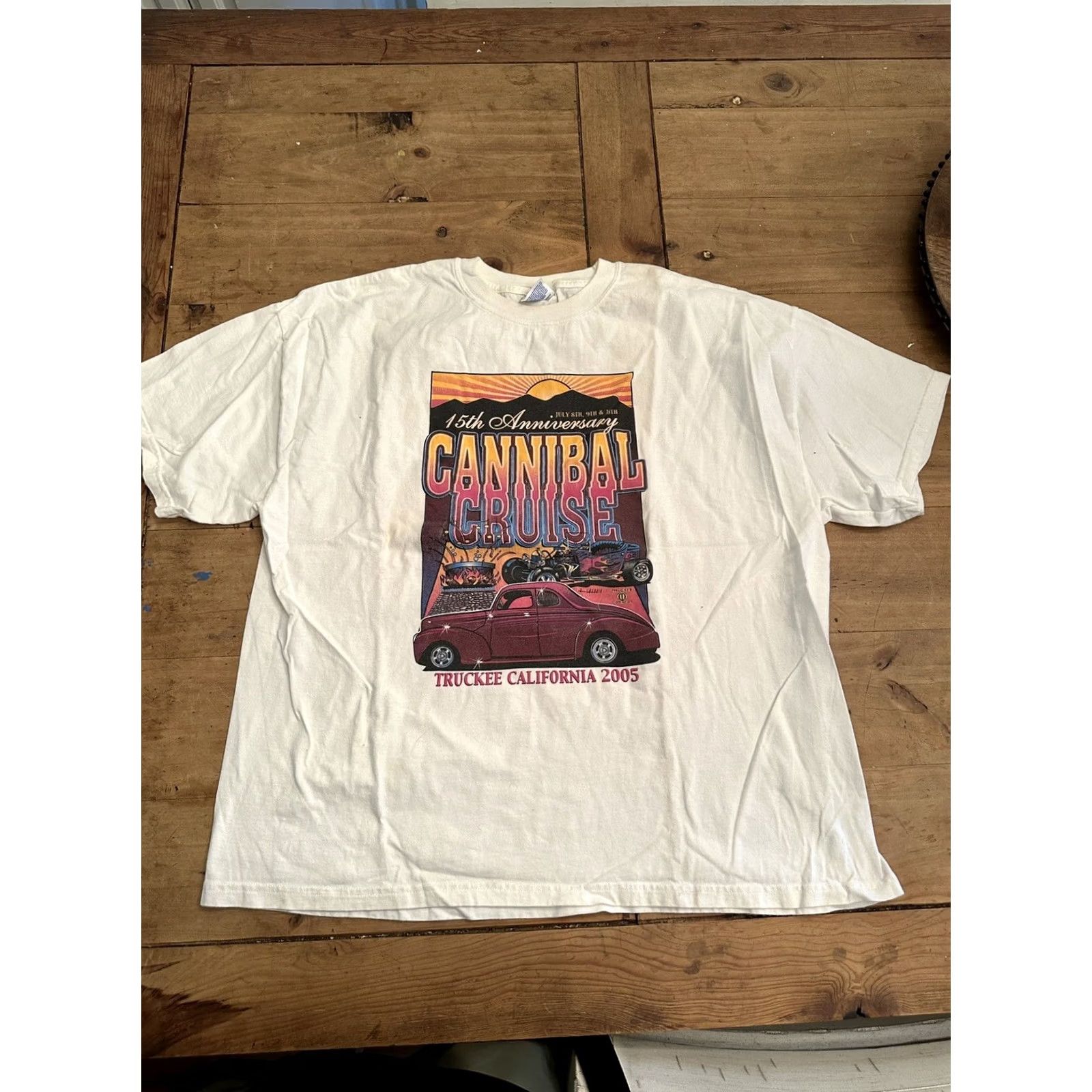 Vintage VINTAGE Hot rod Car Show T Shirt Cannibal Cruise 2005 Truckee California XL White Mens/Boys? Size US XL / EU 56 / 4 - 2 Thumbnail