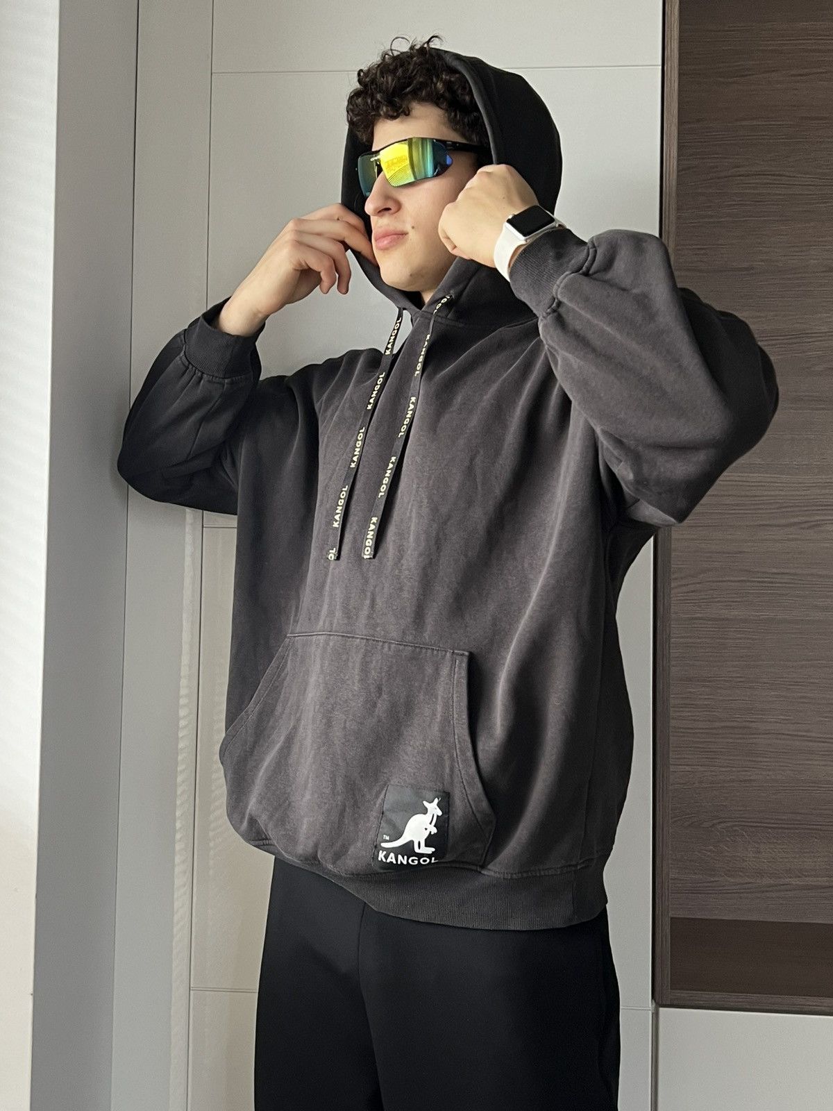 Designer ‼️Rare Oversized Big Logo Kangol x H&M Distressed Hoodie‼️ Size US M / EU 48-50 / 2 - 3 Thumbnail