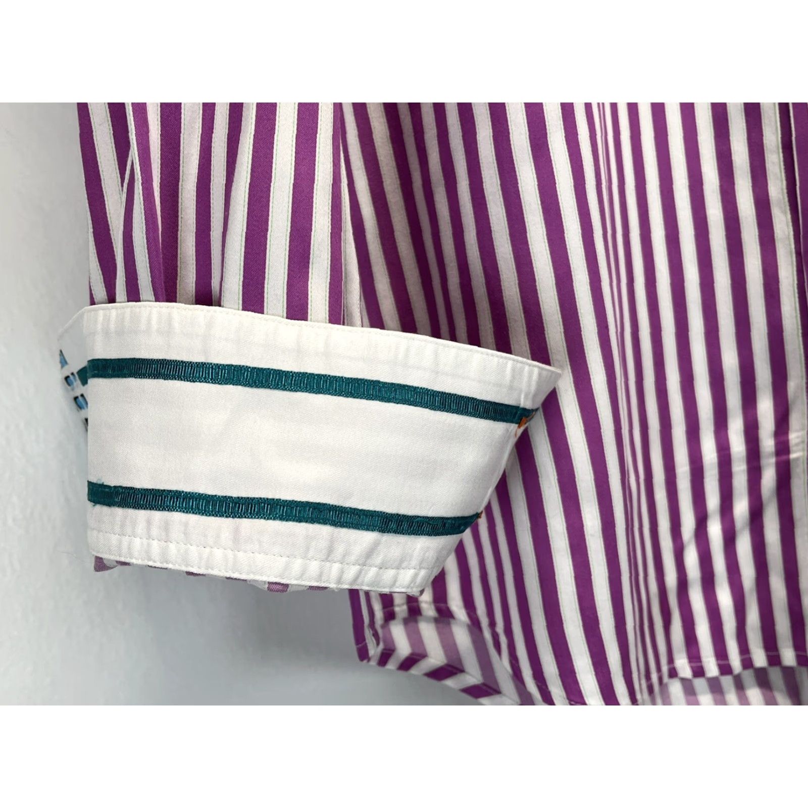 Robert Graham ROBERT GRAHAM Striped Button-Up Shirt XL Mens Purple White Flip Cuff Casual Business Size US XL / EU 56 / 4 - 3 Thumbnail