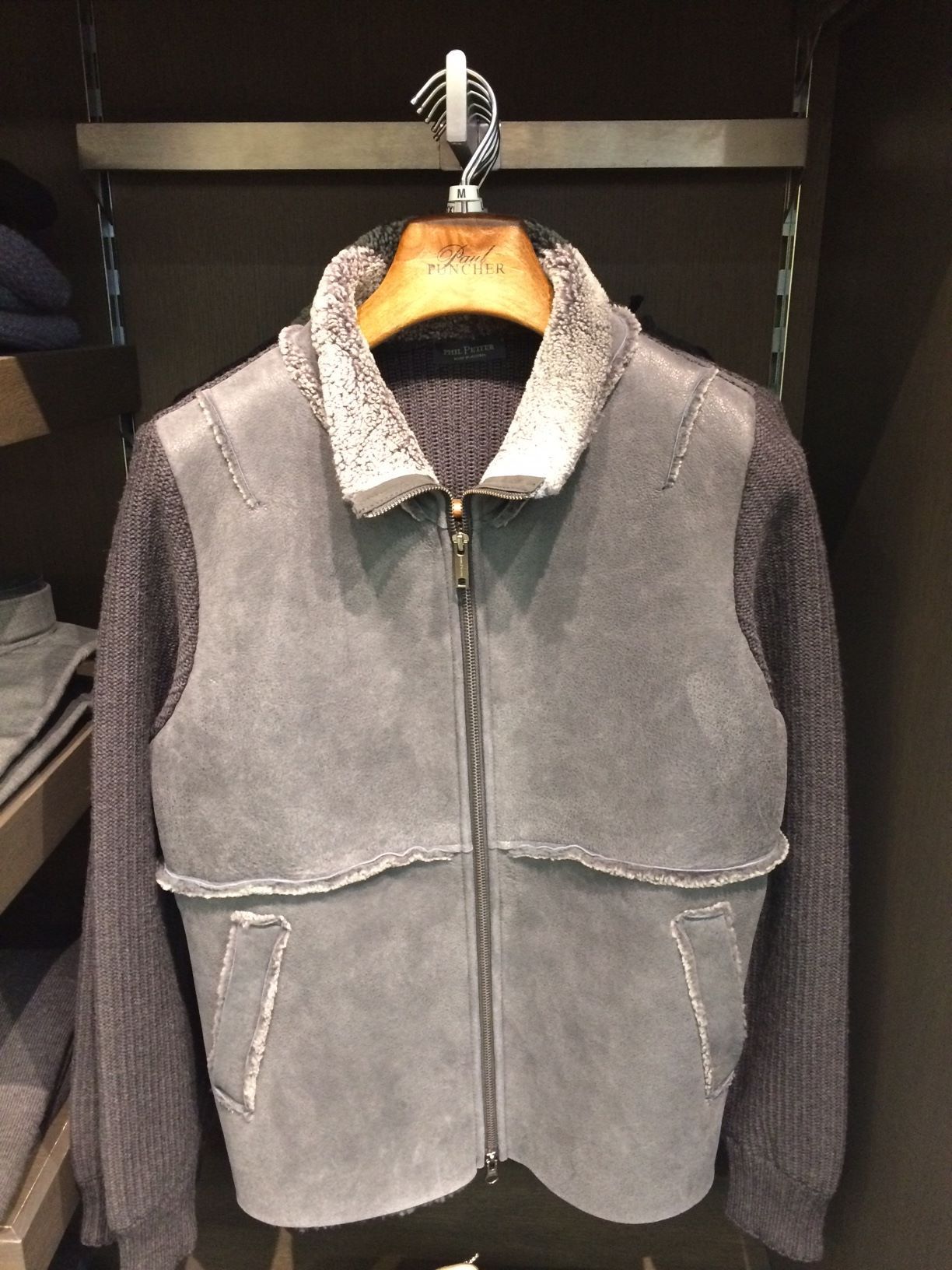 image of Cashmere Wool x Leather Jacket Shearling Leather Wool Hybrid Cardigan / Jacket Phil Petter in Black