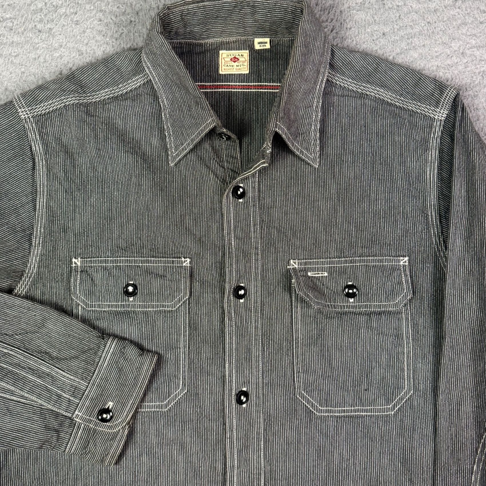 Sugar Cane Sugar Cane Work Shirt Mens M Black Long Sleeve Jean Pockets Chambray Cord Size US M / EU 48-50 / 2 - 2 Thumbnail