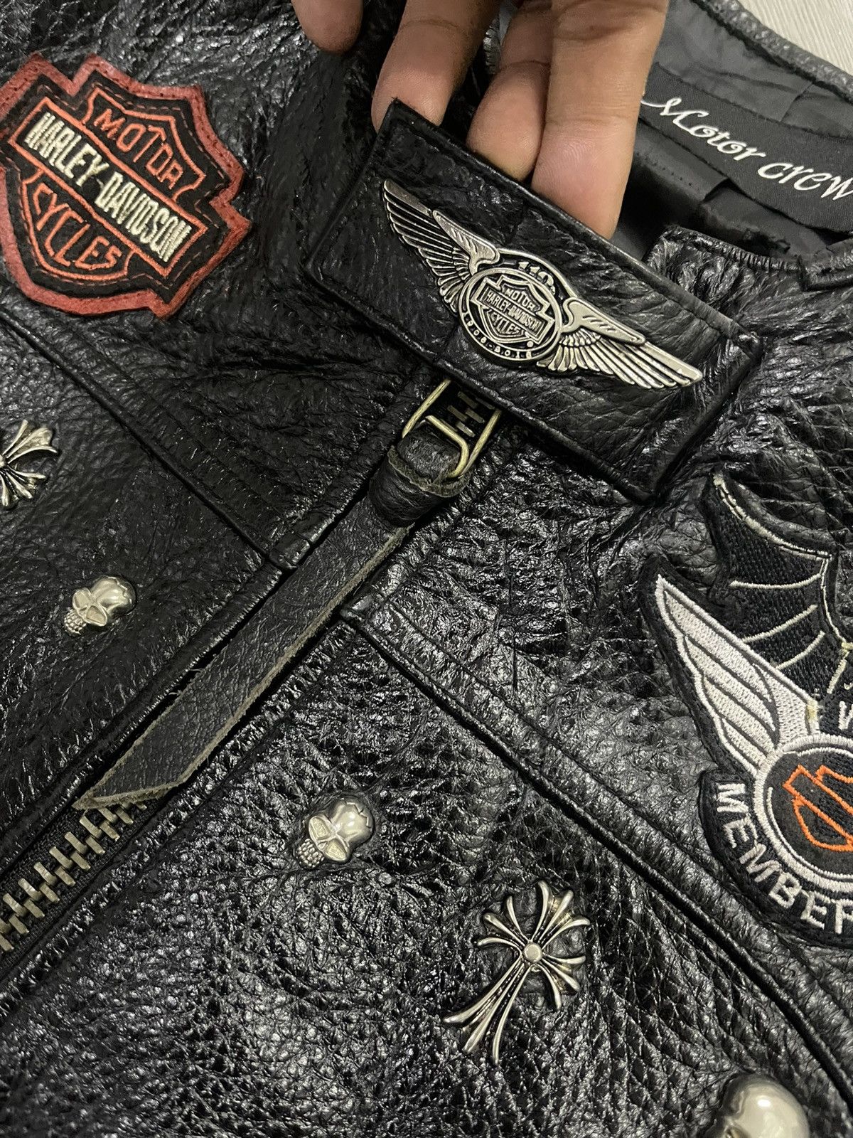 Harley Davidson HD HOG with cross and skull studded bikers leather vest Size US M / EU 48-50 / 2 - 11 Thumbnail