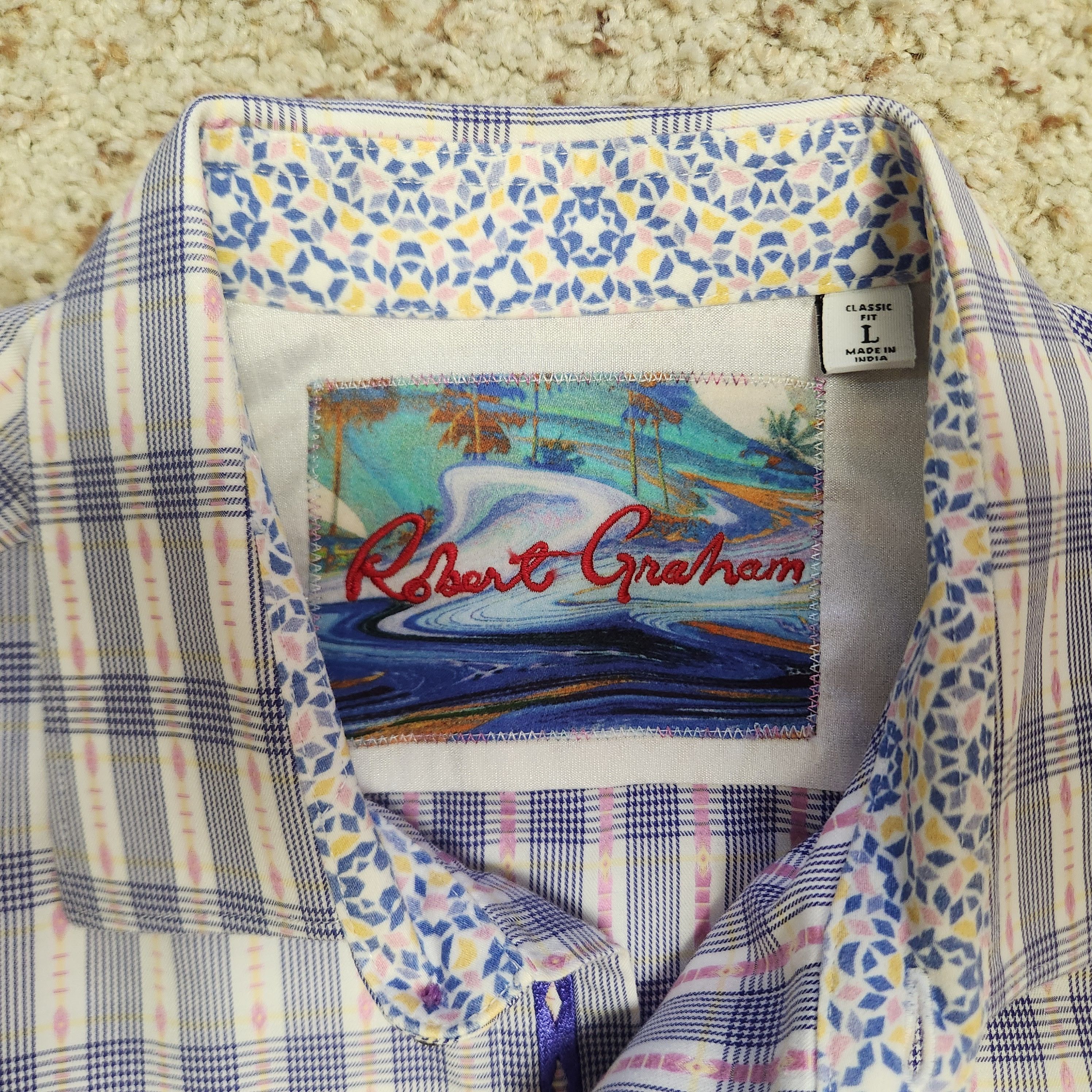Robert Graham Robert Graham shirt L men's purple plaid cotton Size US L / EU 52-54 / 3 - 7 Thumbnail