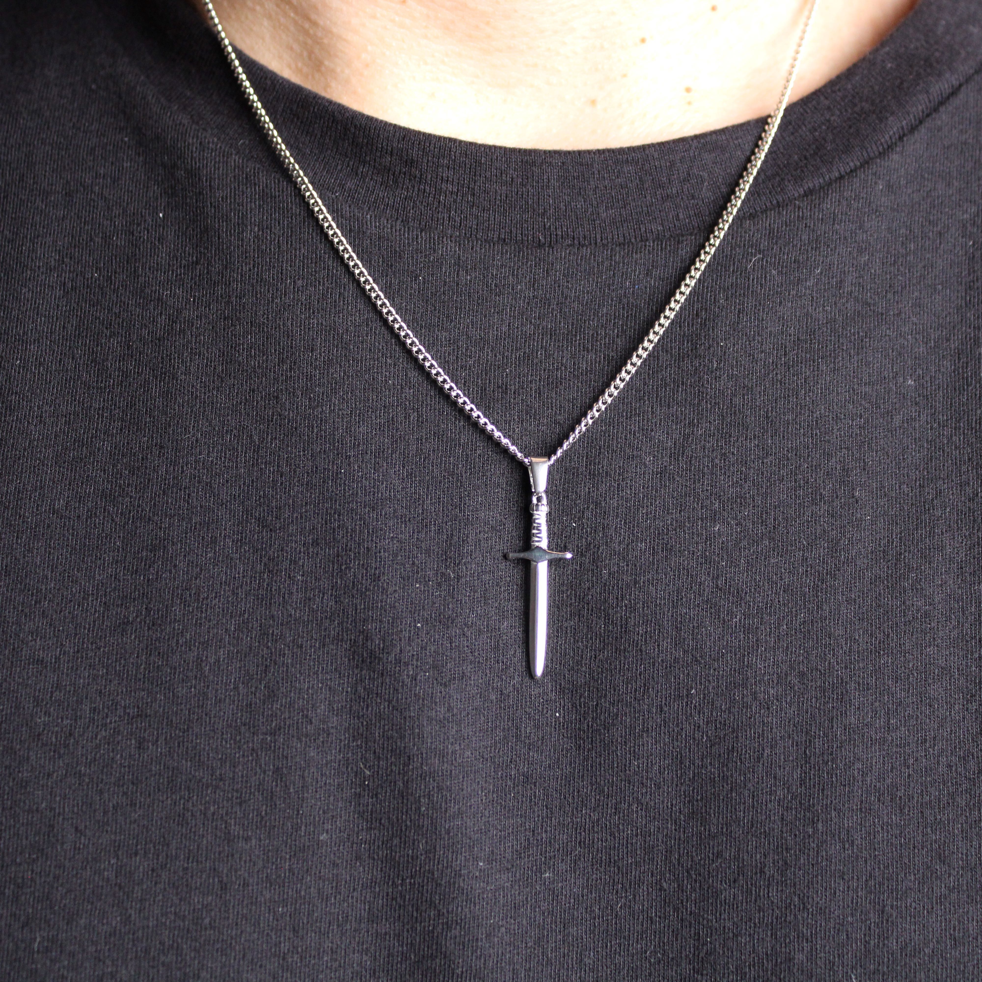 Jewelry Silver Dagger Pendant Chain Necklace Size ONE SIZE - 3 Thumbnail