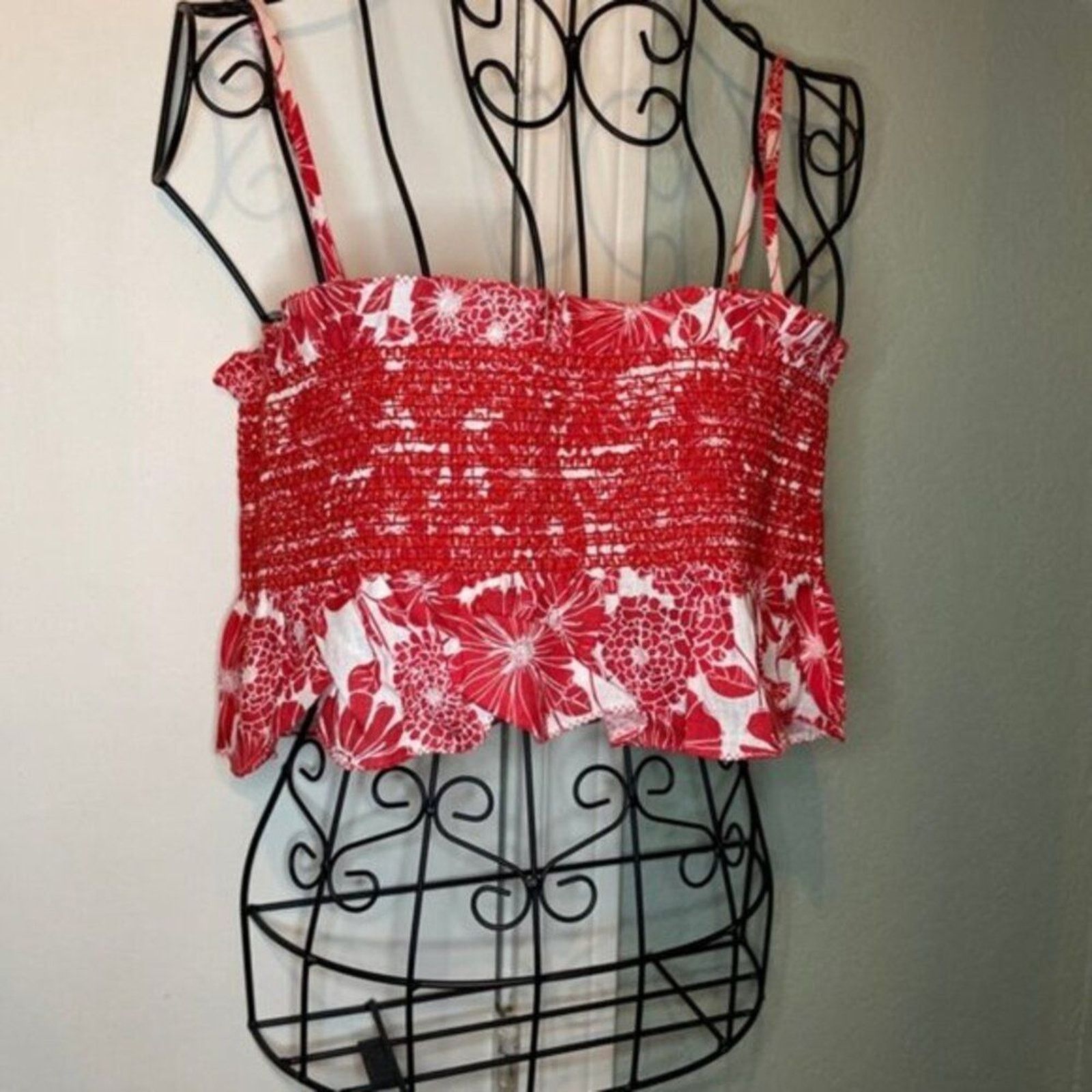 Lisa Marie Fernandez Lisa Marie Fernandez Cropped smocked printed voile top red Size L / US 10 / IT 46 - 5 Thumbnail