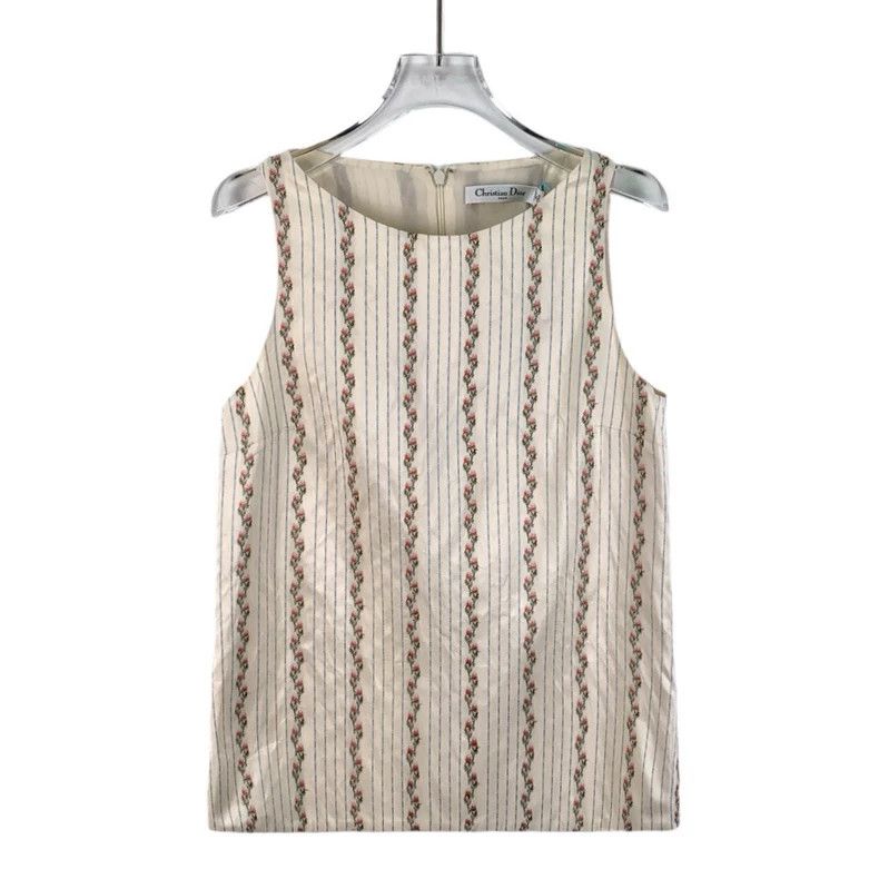 Dior Dior Beige floral striped mulberry silk round-neck sleevel Size XS / US 0-2 / IT 36-38 - 1 Thumbnail