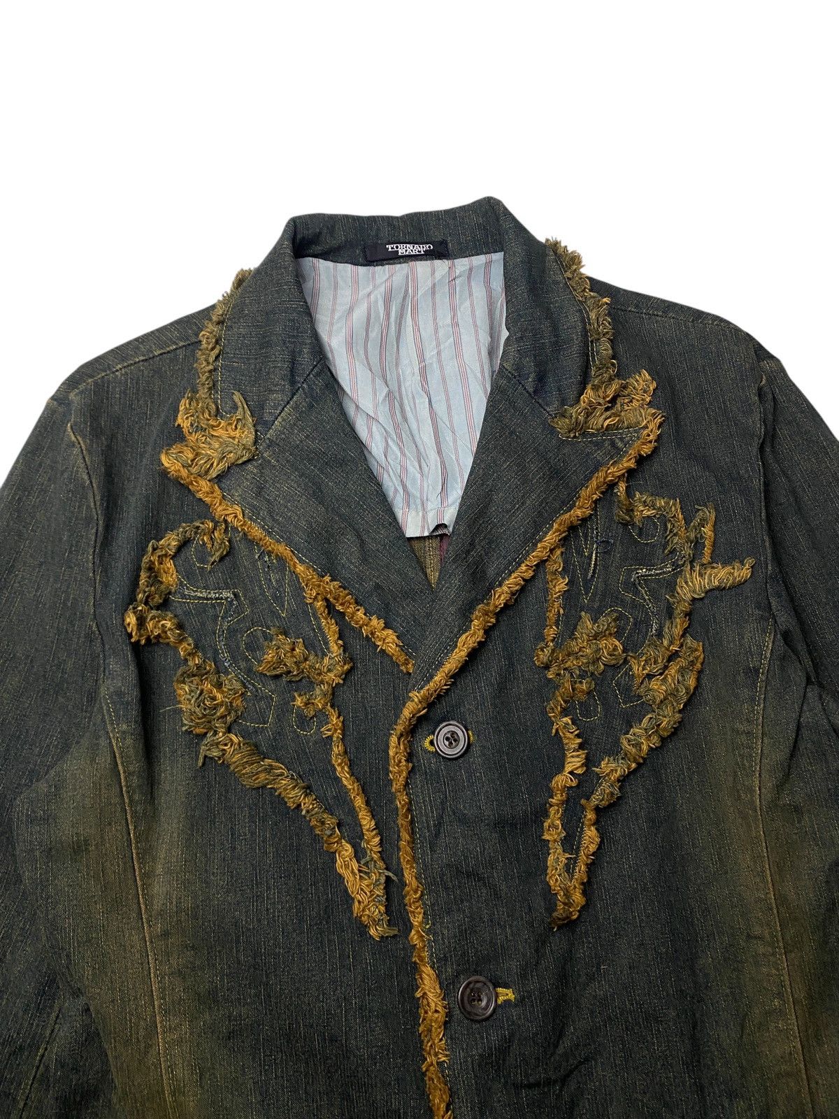 If Six Was Nine × Japanese Brand × Le Grande Bleu (L.G.B.) 2000's Tornado Mart Mudwash Fringe Tribal Denim Coat Size US M / EU 48-50 / 2 - 2 Thumbnail
