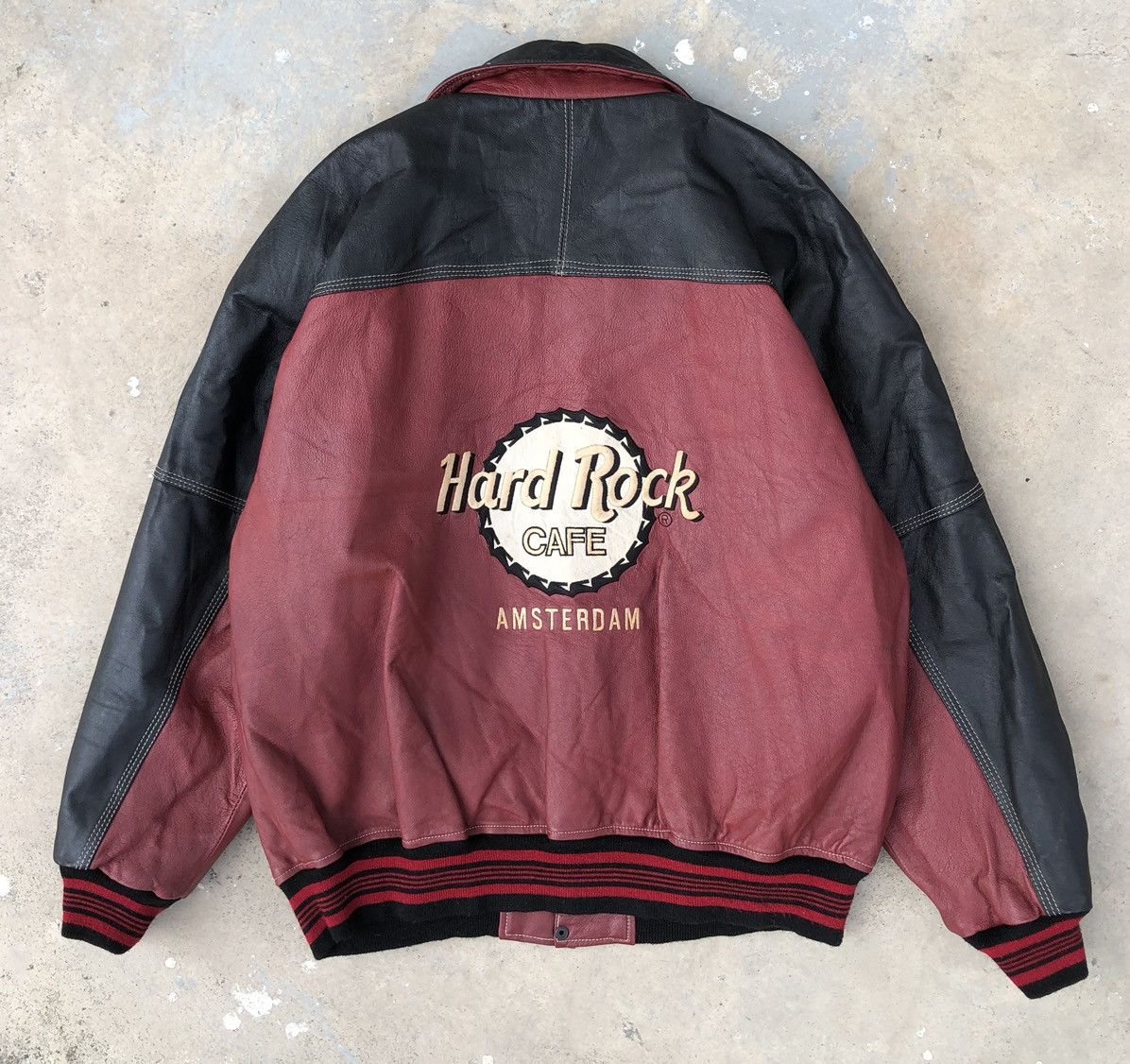 Hard Rock Cafe Vintage 90s Hard Rock Cafe Amsterdam Leather Bomber Jacket Size US XL / EU 56 / 4 - 4 Thumbnail