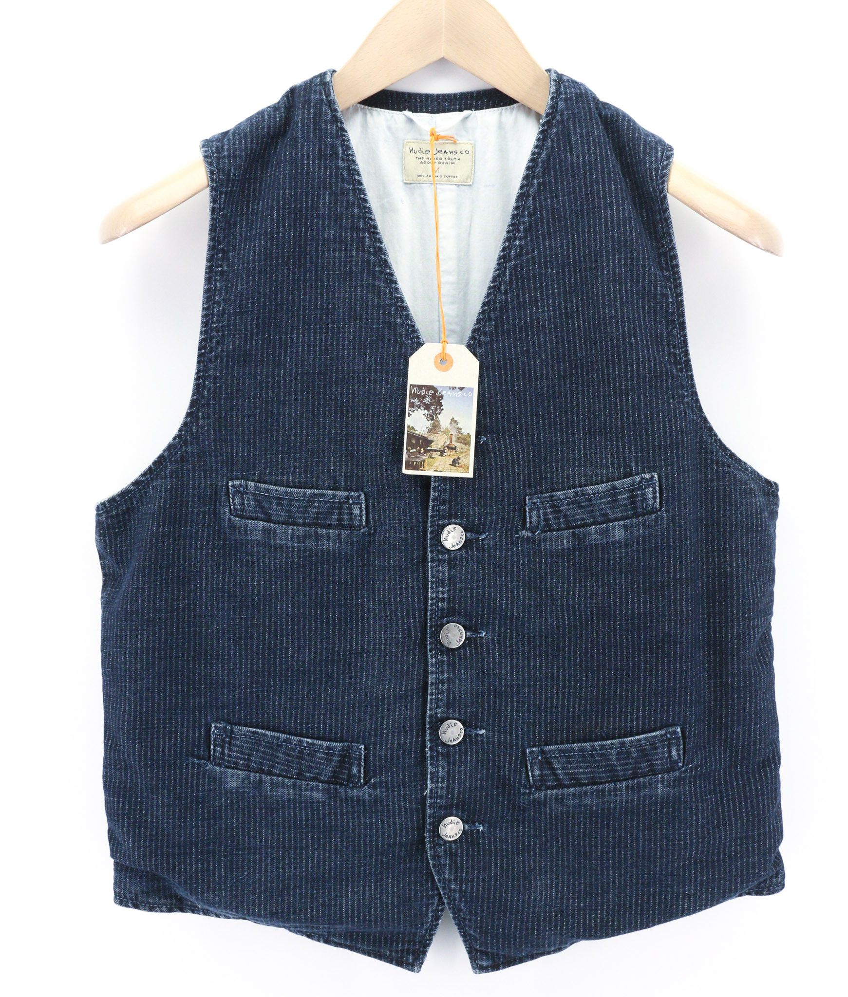 Nudie Jeans GUSTAV M Worker Stripe Dark Blue Buttoned Vest 80725 Size US M / EU 48-50 / 2 - 1 Thumbnail