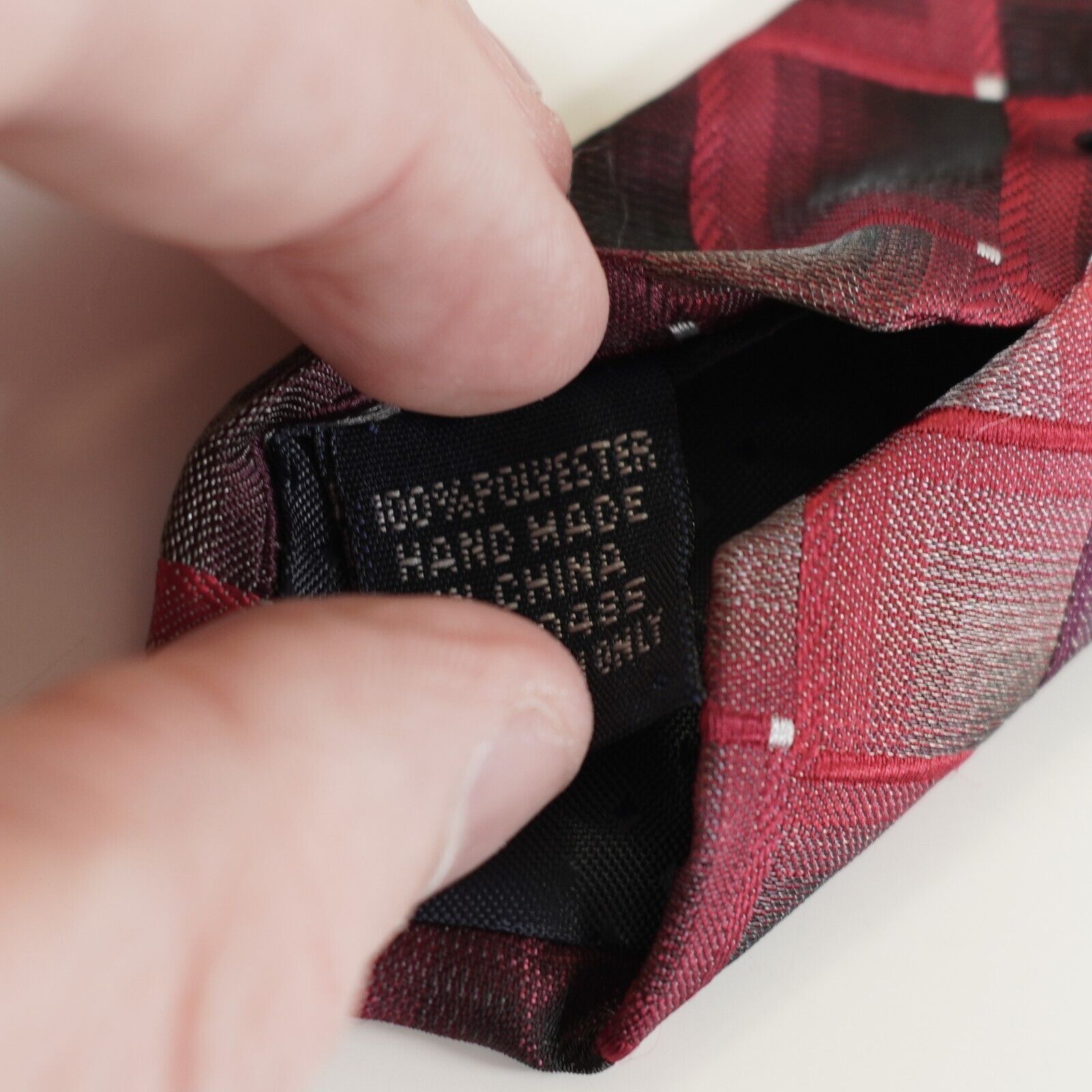 Pierre Cardin Pierre Cardin Red Check Long Skinny Polyester Woven Tie Size ONE SIZE - 5 Thumbnail