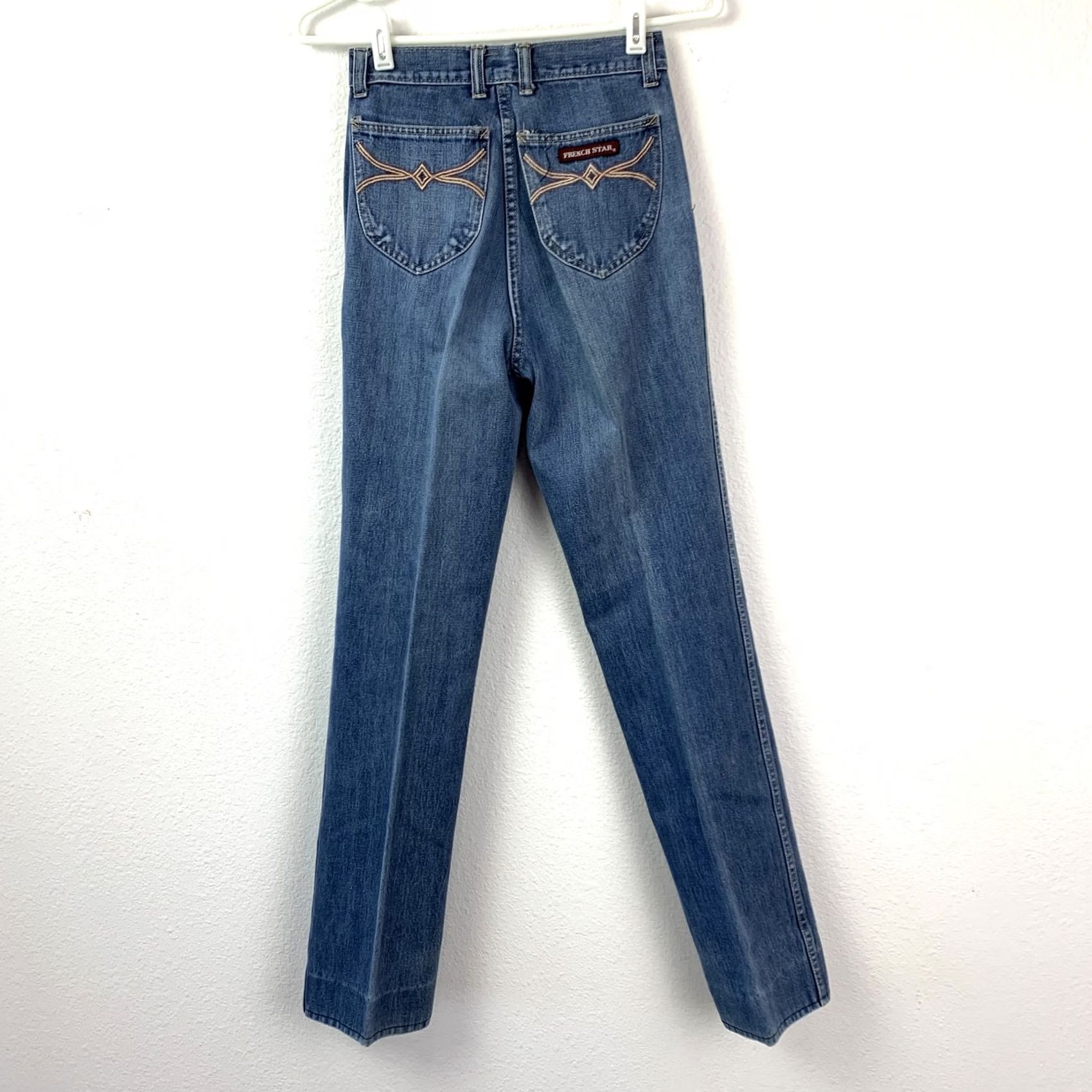 Vintage VINTAGE French Star Womens Jeans High Rise Straight Leg 24" Waist Blue 1970s Denim Jeans Mens Womens Size 42" / US 20 - 5 Thumbnail
