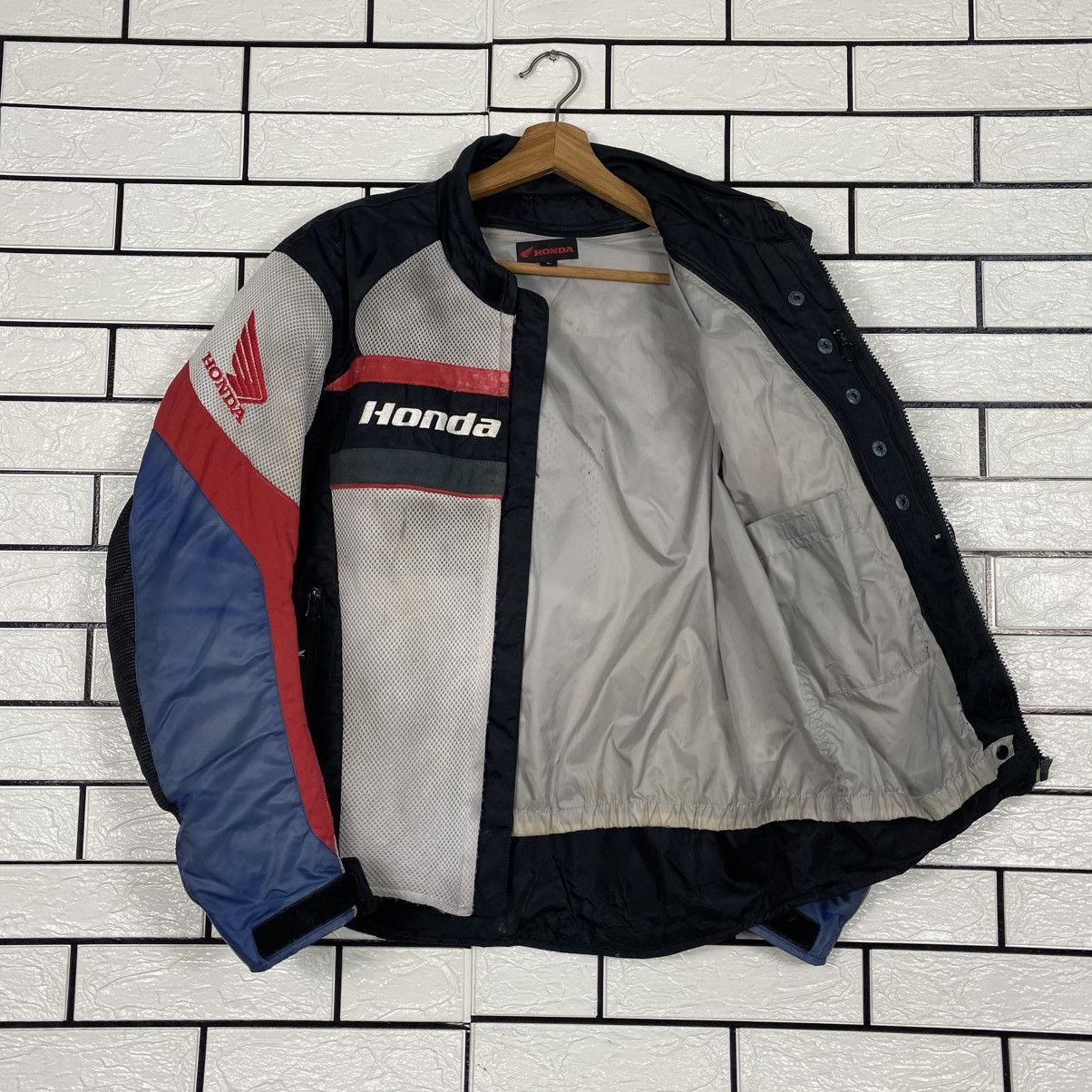 Honda 📌Vintage Biker Jacket Racing Honda Full Patches Big Logo Size US L / EU 52-54 / 3 - 12 Thumbnail