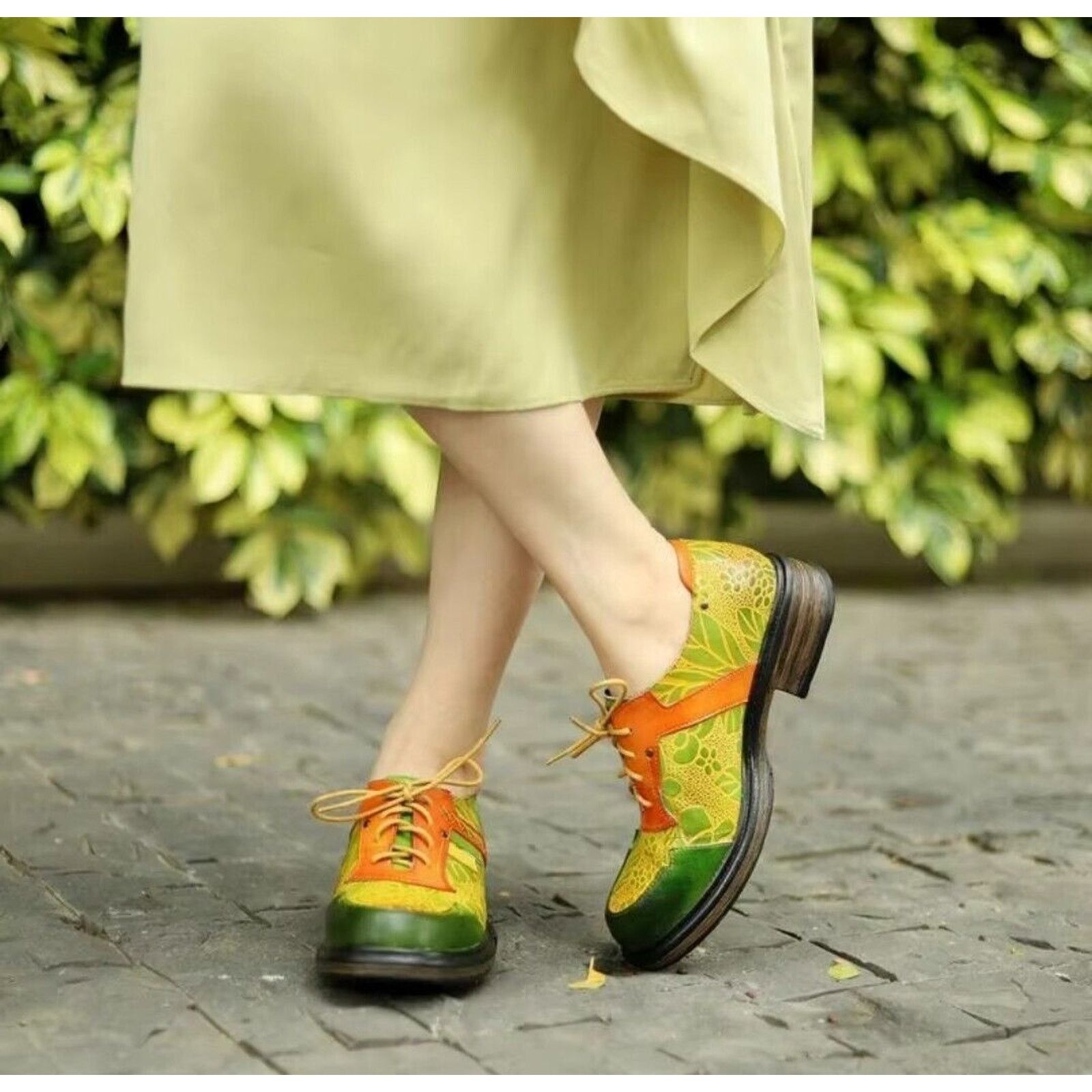 & Other Stories New BOHO Hand Printed Hippie Art Leather Oxford Shoes 5/6 36 Size US 6 / IT 36 - 1 Thumbnail