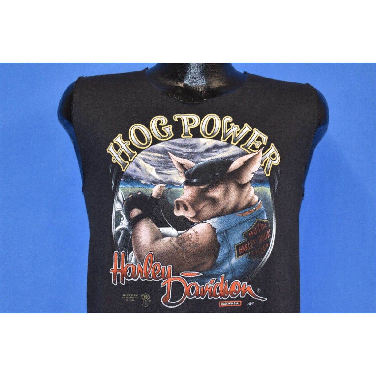 image of VTG 80's 3D Emblem Harley Davidson Hog Power Pig Cycle Lab Lauderdale T-Shirt S in White (Size Smal