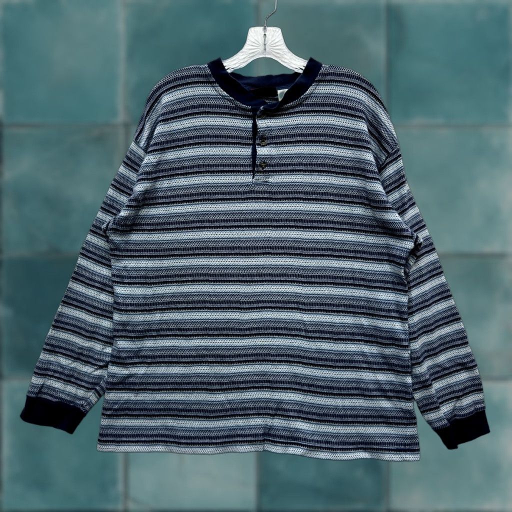Faded Glory VINTAGE 90s Y2K Henley Sweater XL Mens Blue Striped Grandpa Skater Grunge Rugby Shirt Size US XL / EU 56 / 4 - 1 Thumbnail