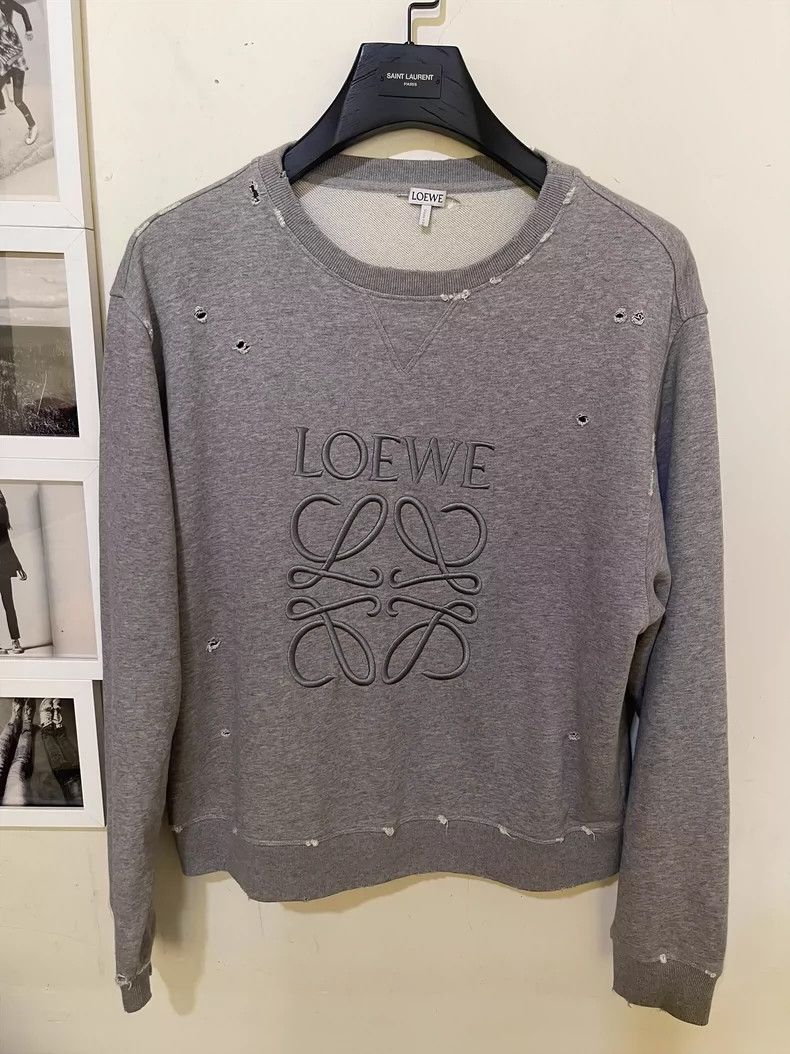 Loewe Loewe Embroidered ripped grey sweatshirt 2503-Nextarrow Size US M / EU 48-50 / 2 - 1 Thumbnail