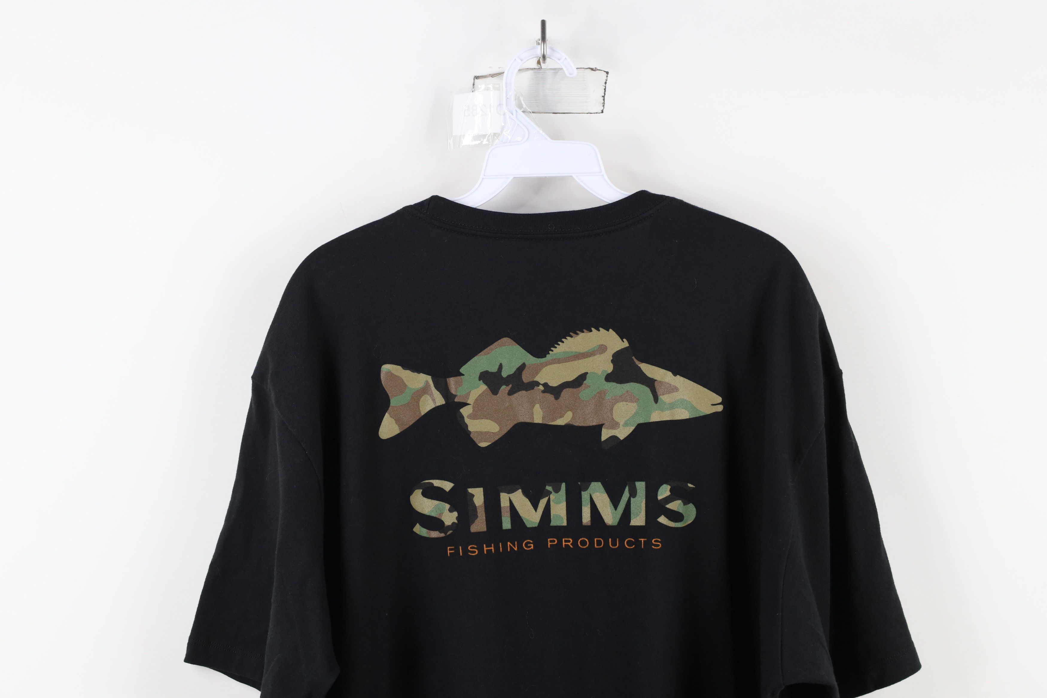 Simms × Vintage Simms Fishing Camouflage Fish Short Sleeve T-Shirt Black Size US XL / EU 56 / 4 - 10 Thumbnail